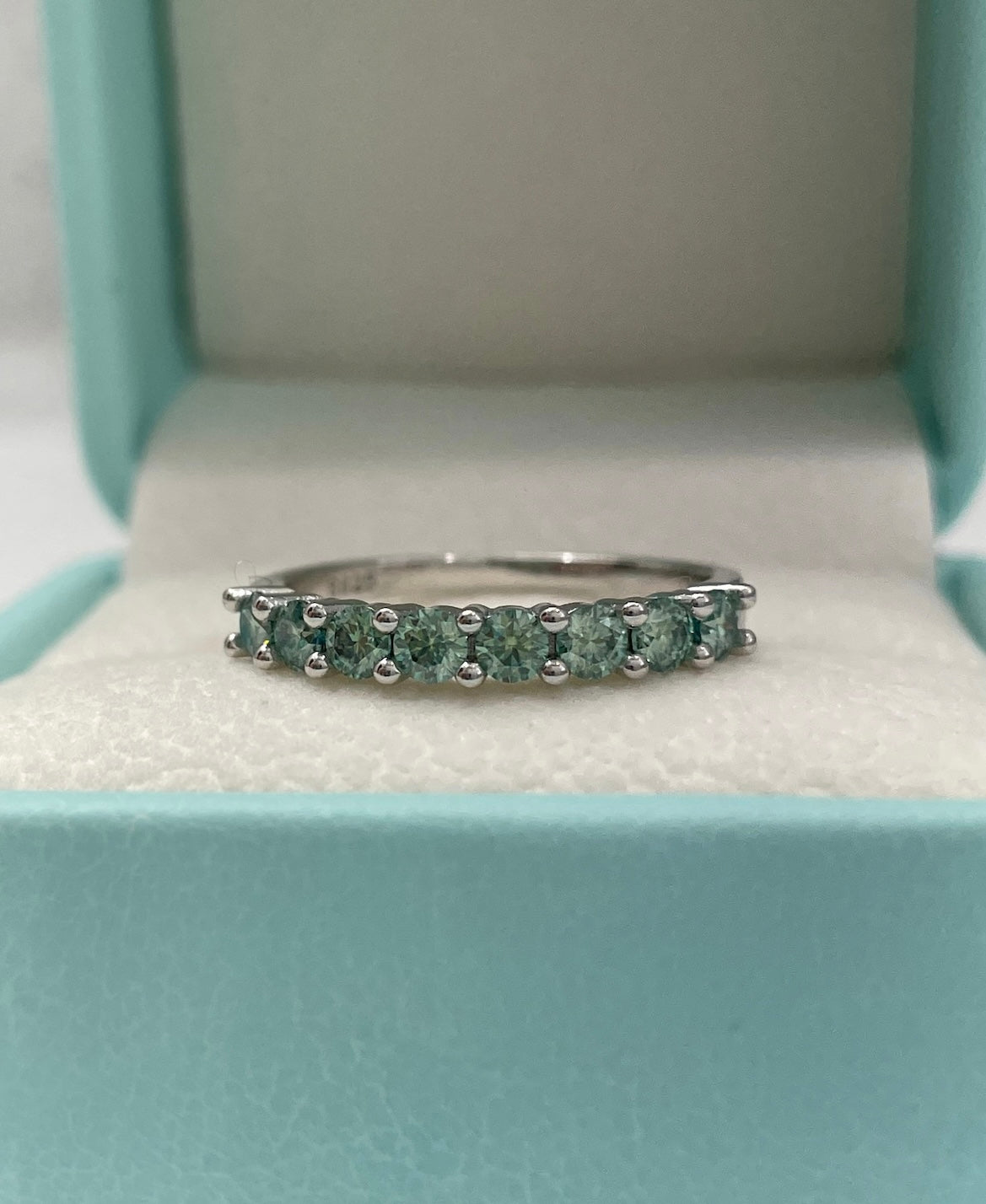 Green Moissanite. Sterling Silver 925 half eternity band with green Moissanite