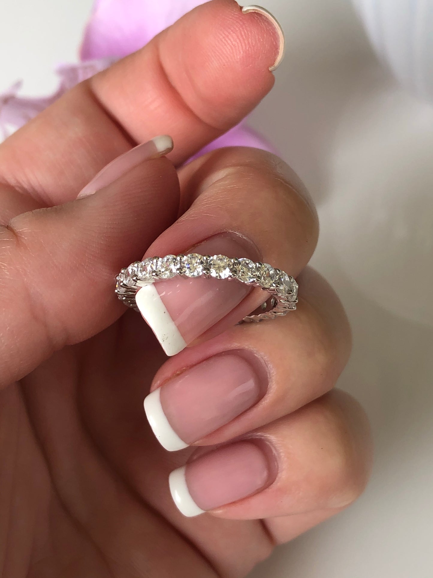 Sterling Silver 925 Full Eternity Wedding Band With Simulated Diamonds