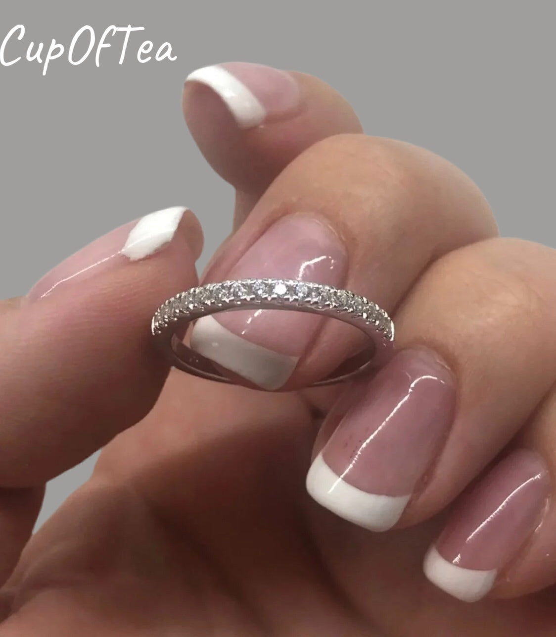 Sterling Silver 925 Half Eternity Band with Simulated Diamonds