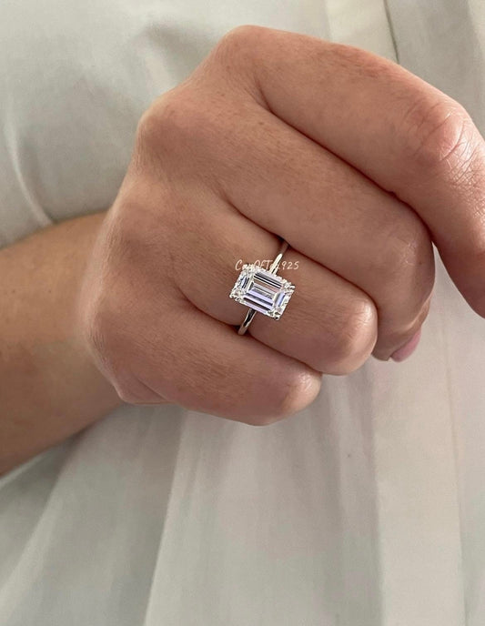 The Grace. Syerlung Silver,Yellow Gold over Sterling Silver 925 engagement ring with 2.5CT elongated cushion cut 6A simulated diamond