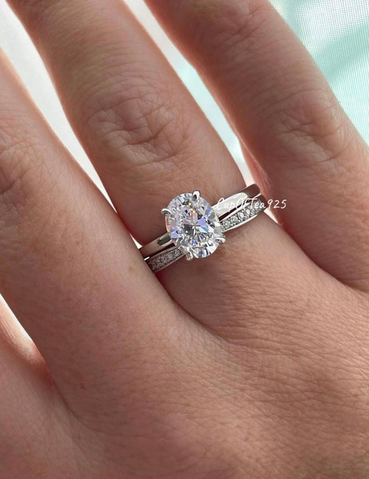 Sterling Silver 925 moissanite engagement ring set