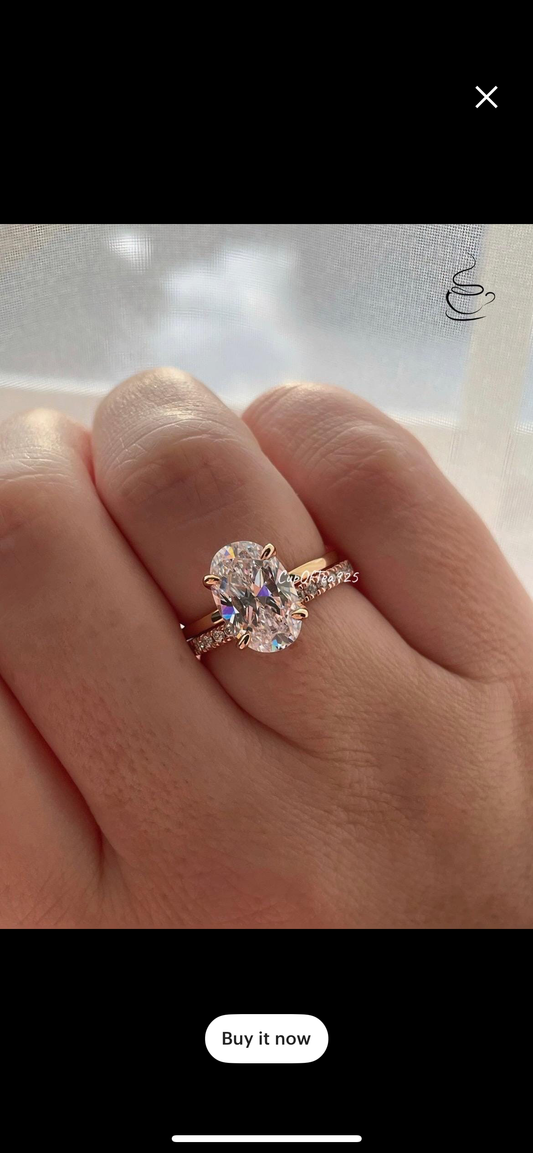 Yellow gold vermeil, rose gold vermeil, Sterling silver 925 braidal set with 3.5CT 3.5CT oval cut CZ Solitare and moissanite half eternity band