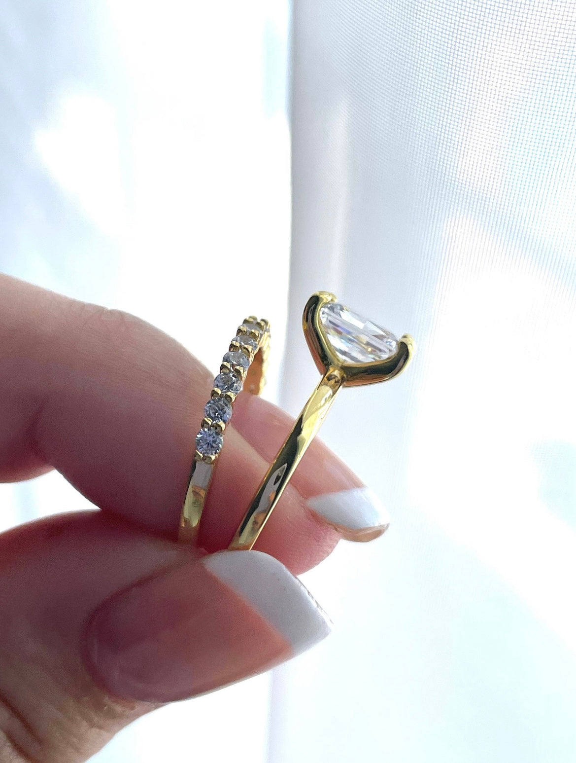 Yellow Gold over Sterling Silver 925 Bridal Set with 2CT Radiant Cut Solitare and half eternity band, engagement ring, travel ring