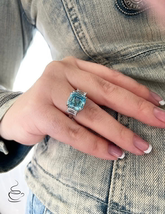 Sterling Silver 925 engagement ring with 7CT Asher Cut Aquamarine