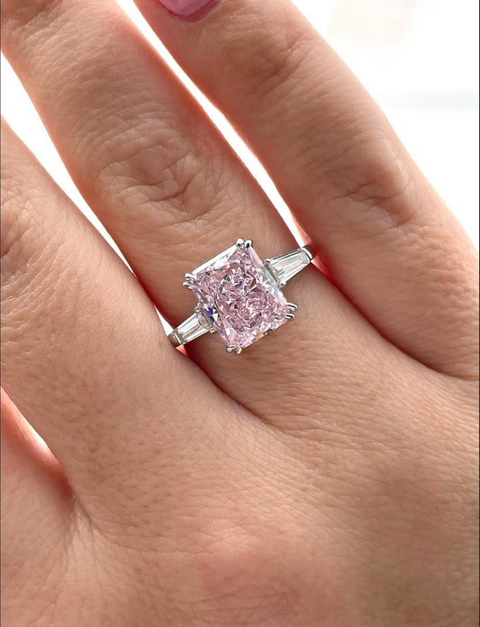 Sterling Silver ring with 3CT pink crushed ice radiant cut simulated diamond