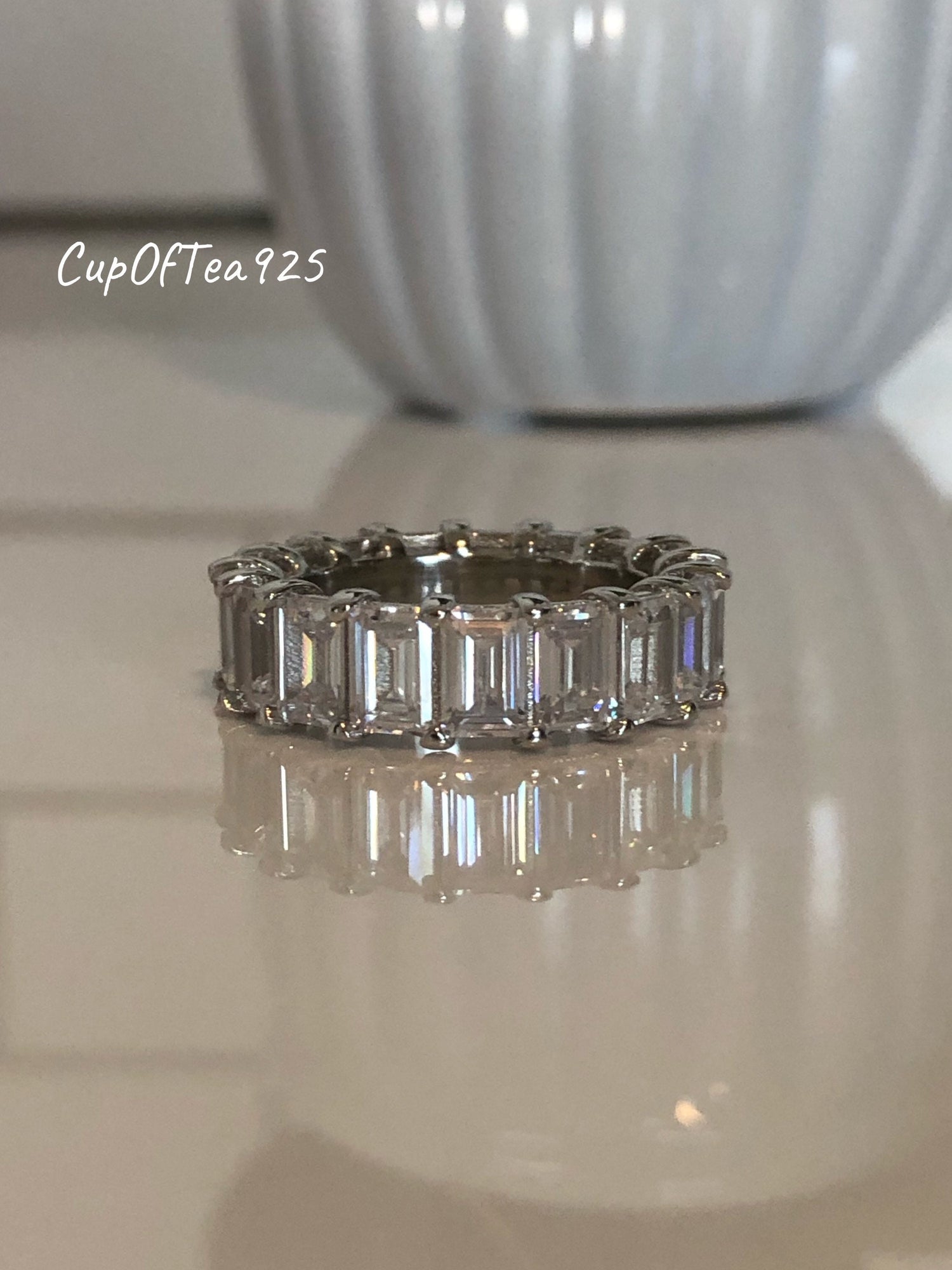 Sterling Silver 925 Classic Emerald Cut Eternity Band