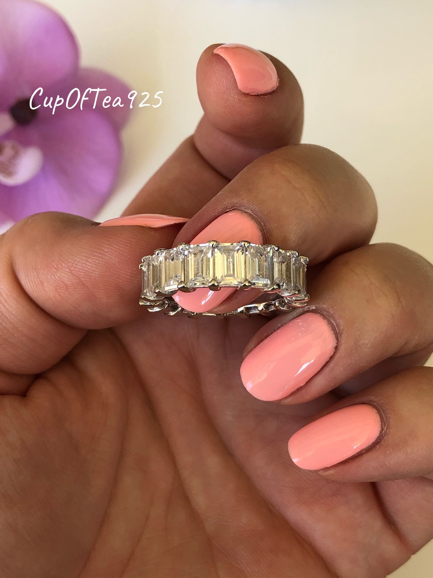Sterling Silver 925 Classic Emerald Cut Eternity Band