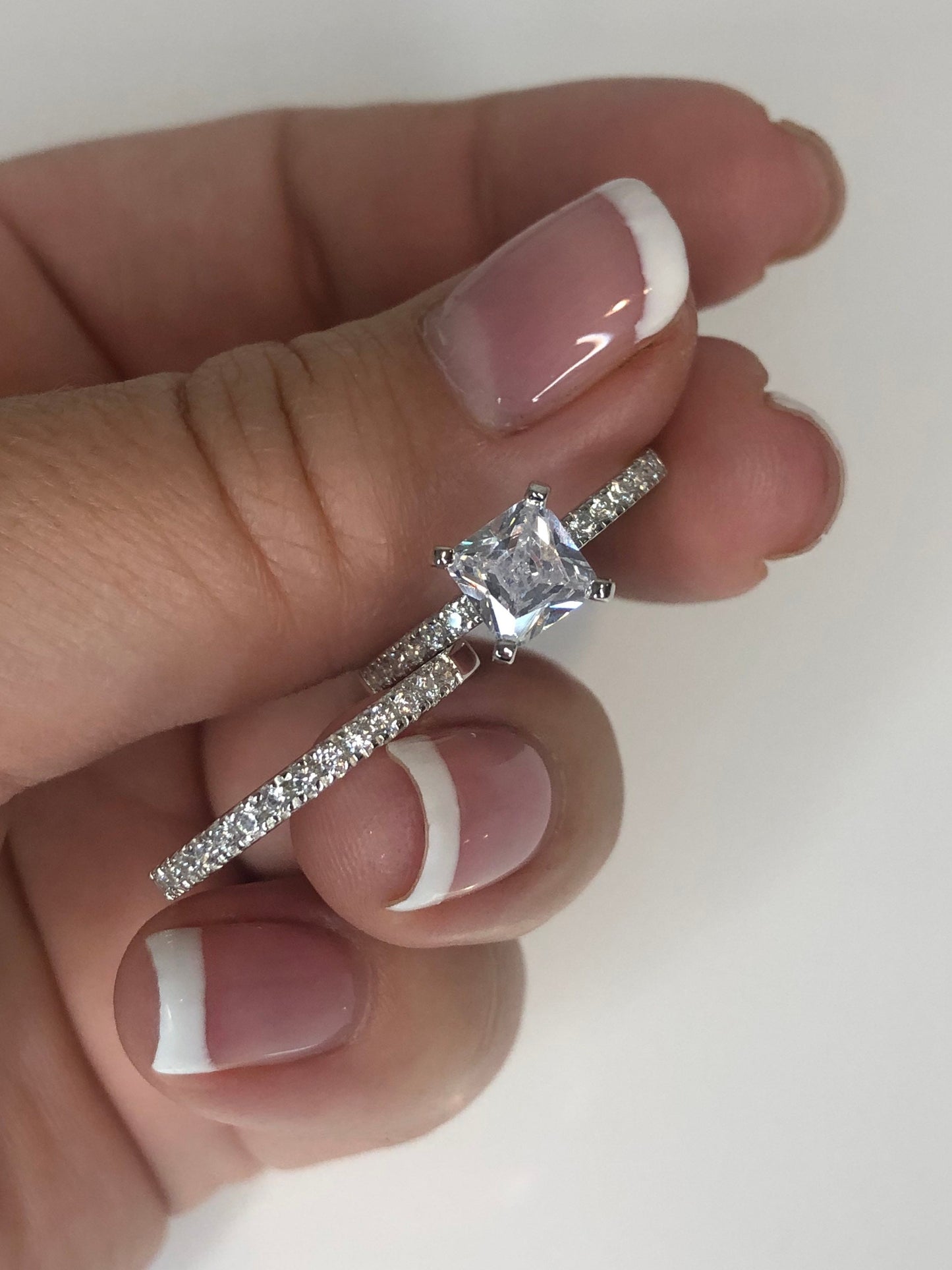 Set of 2 Sterling Silver 925 Rings with Man Made Diamonds