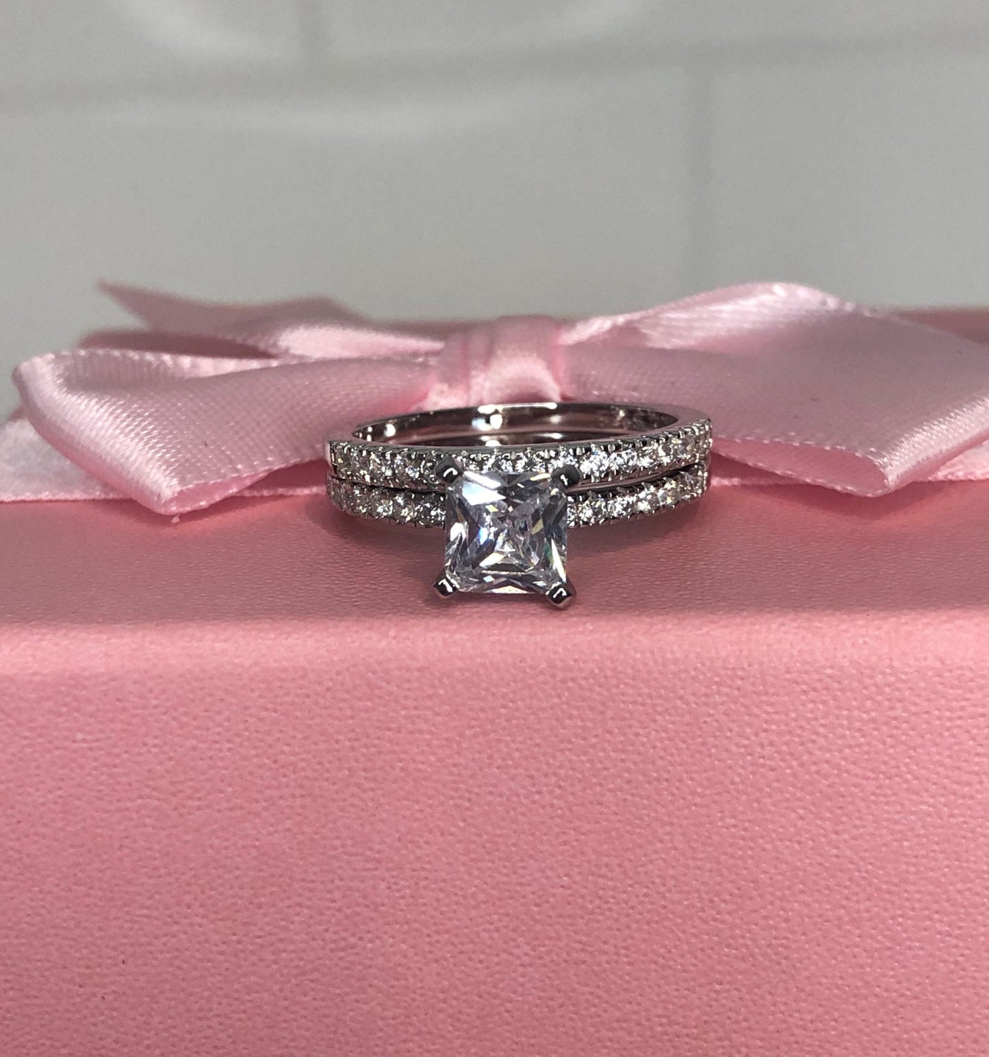 Set of 2 Sterling Silver 925 Rings with Man Made Diamonds