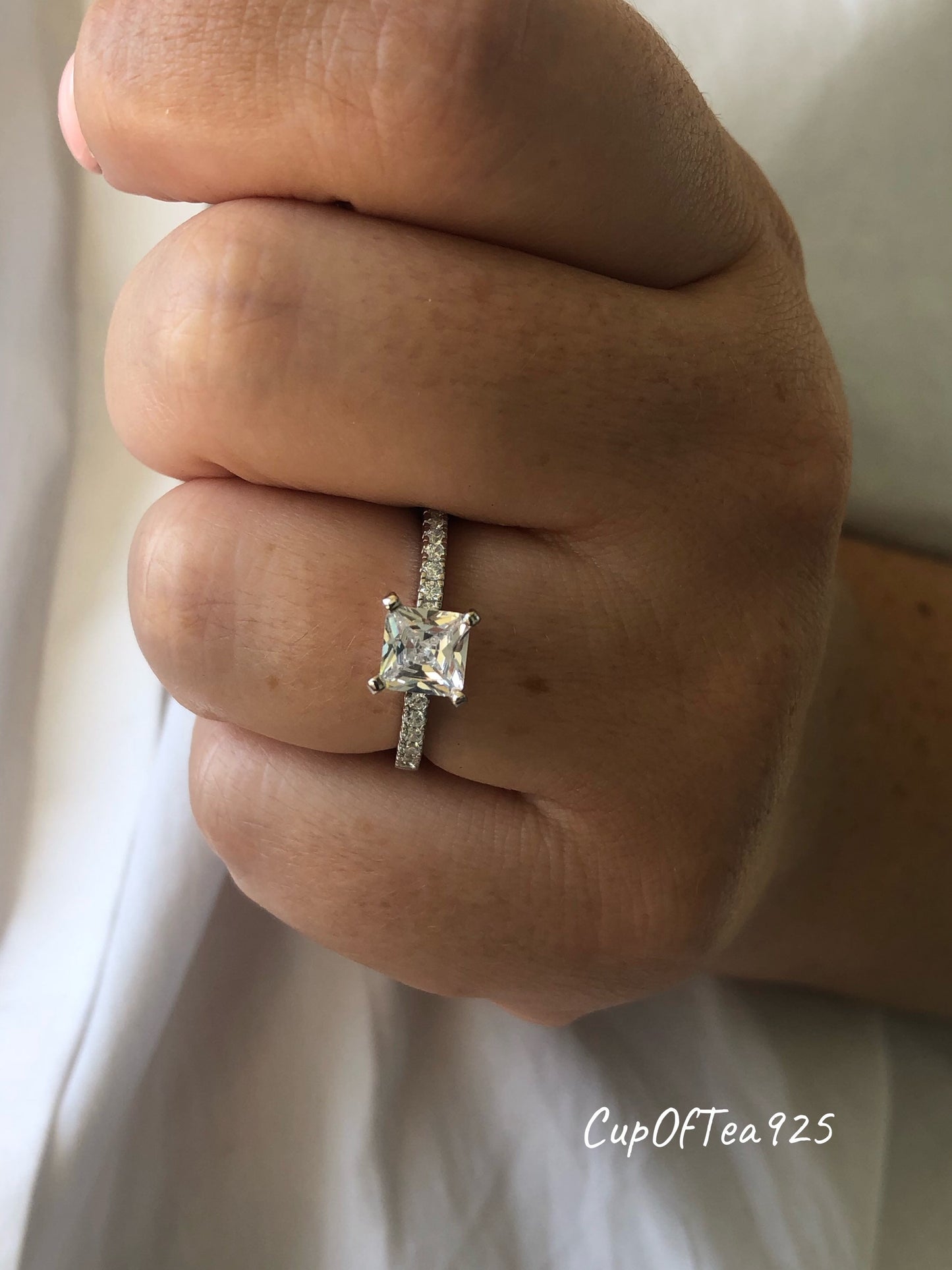 Sterling Silver 925 1.2 CT Princess Cut moissanite Engagement Ring with the D VVS Moissanite or CZ Diamonds, Promise Ring
