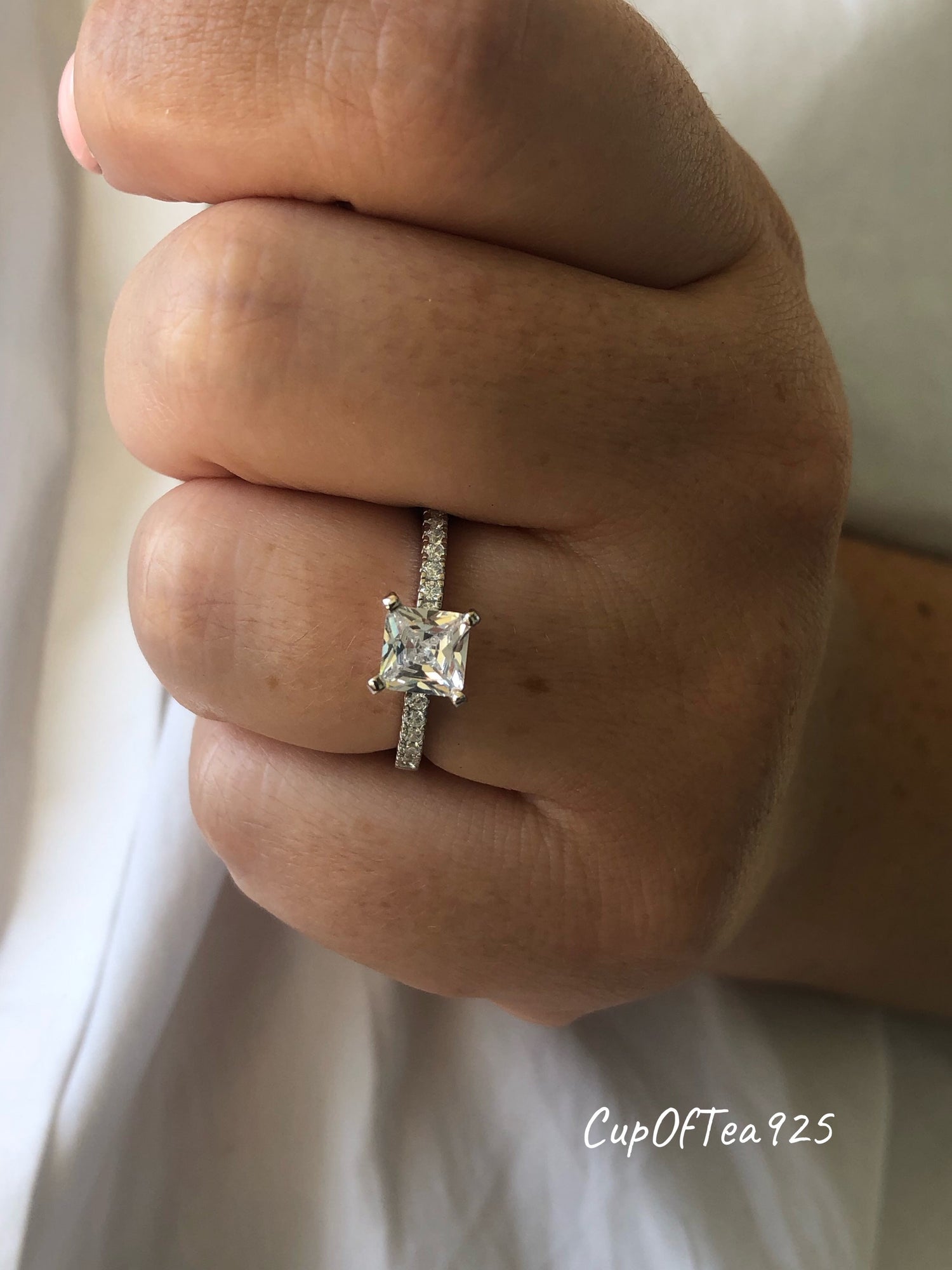 Sterling Silver 925 1.2 CT Princess Cut moissanite Engagement Ring with the D VVS Moissanite or CZ Diamonds, Promise Ring