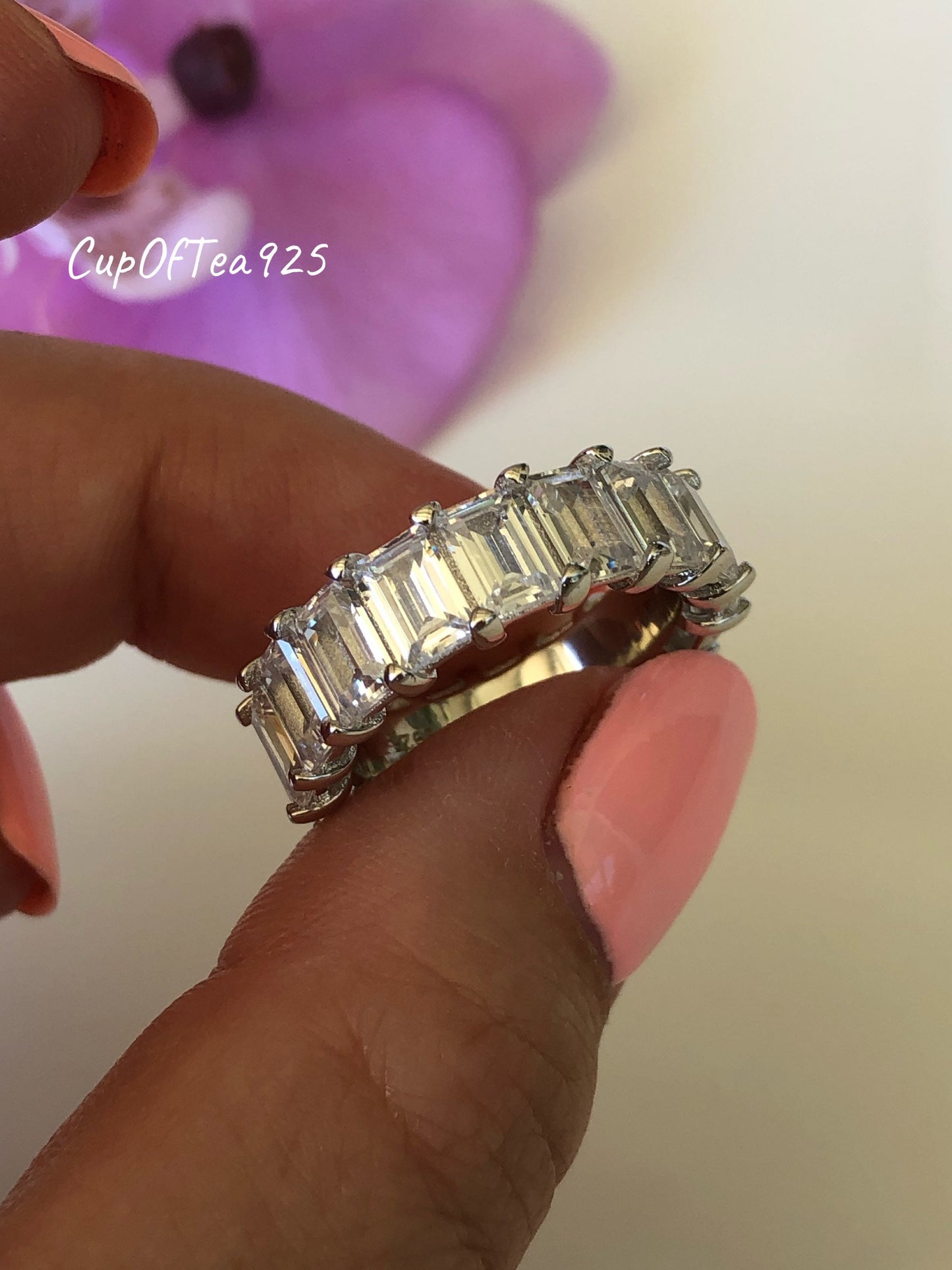 Sterling Silver 925 Classic Emerald Cut Eternity Band