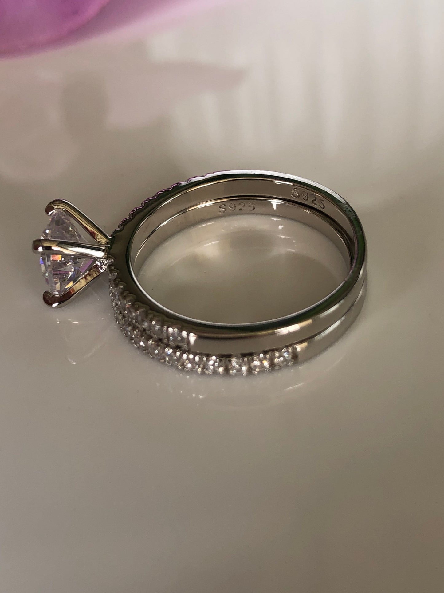 Set of 2 Sterling Silver 925 Rings with Man Made Diamonds