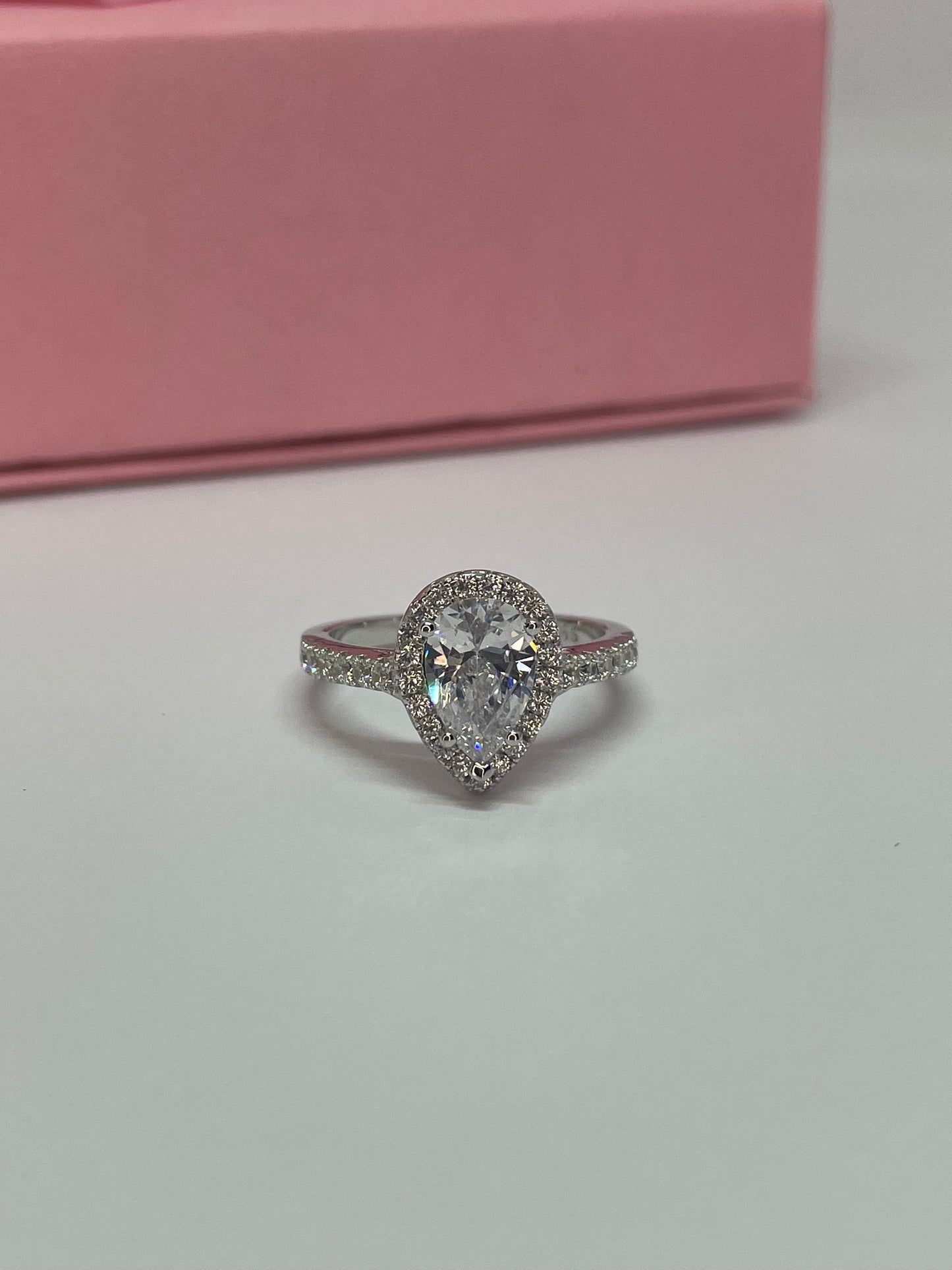 The Naomi. Sterling Silver 925 Pear Shaped, Tear Drop Engagement Ring with the Finest 5A CZ Diamonds