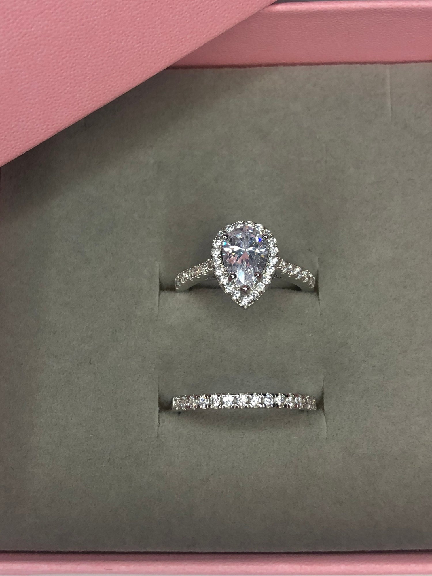 Set of 2 Sterling Silver 925 Rings, Pear Shaped, Tear Drop, engagement ring