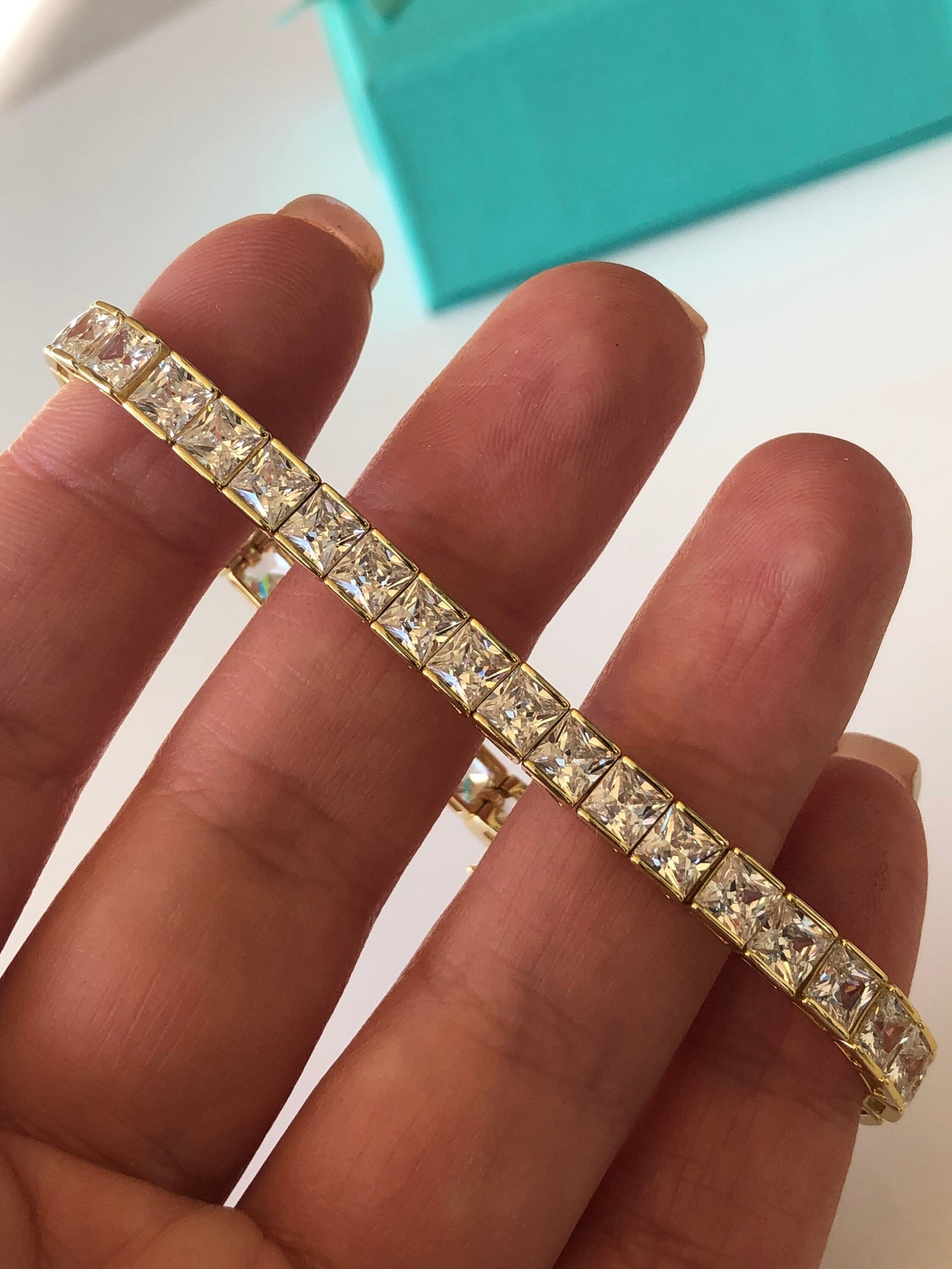 18K Yellow Gold Vermeil Tennis Bracelet with the Finest princess cut 5A CZ Diamonds