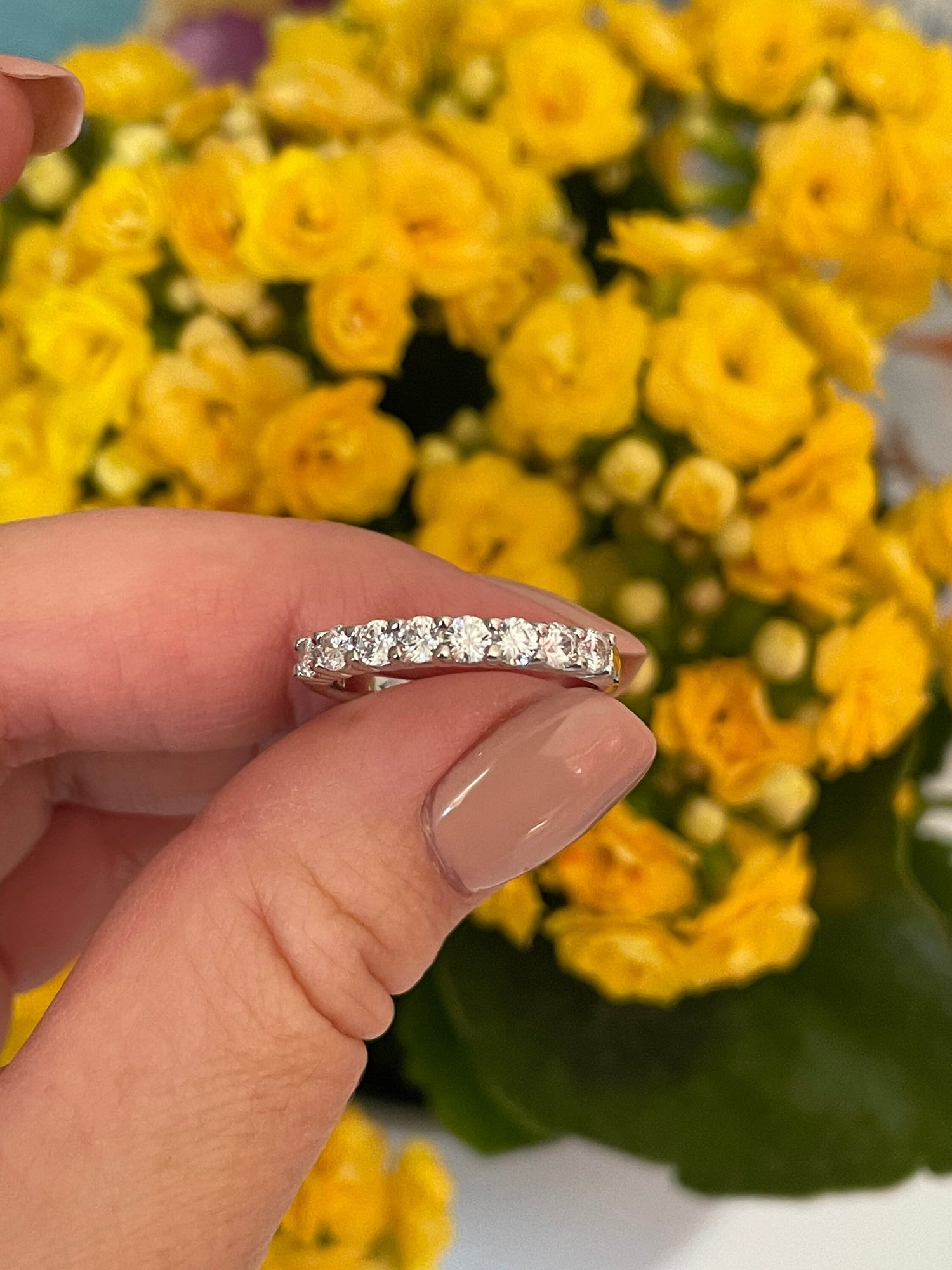 The Eva. Sterling Silver 925 3mm Half Eternity Band with the Finest 5A Grade CZ Diamonds or Moissanite