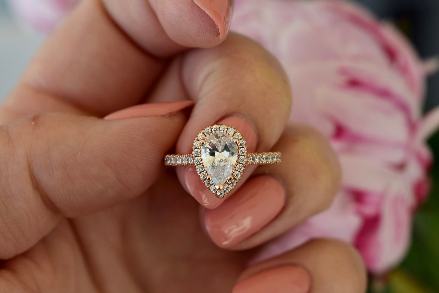 The Naomi. Rose Gold Vermeil Pear Shaped Engagement Ring//Tear Drop Ring