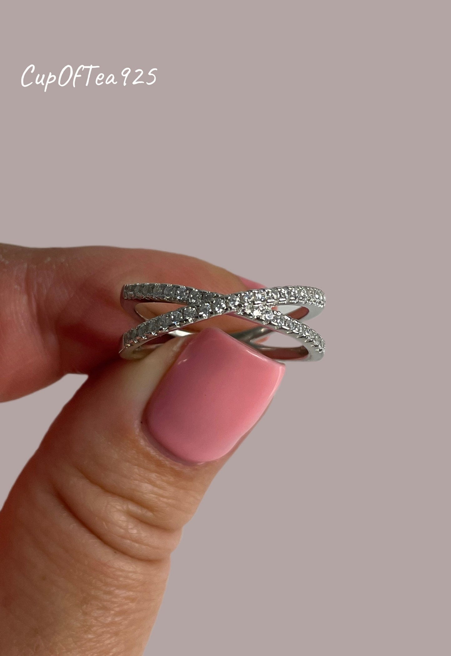 Sterling Silver 925 Criss Cross Ring With CZ Diamonds or Moissanite