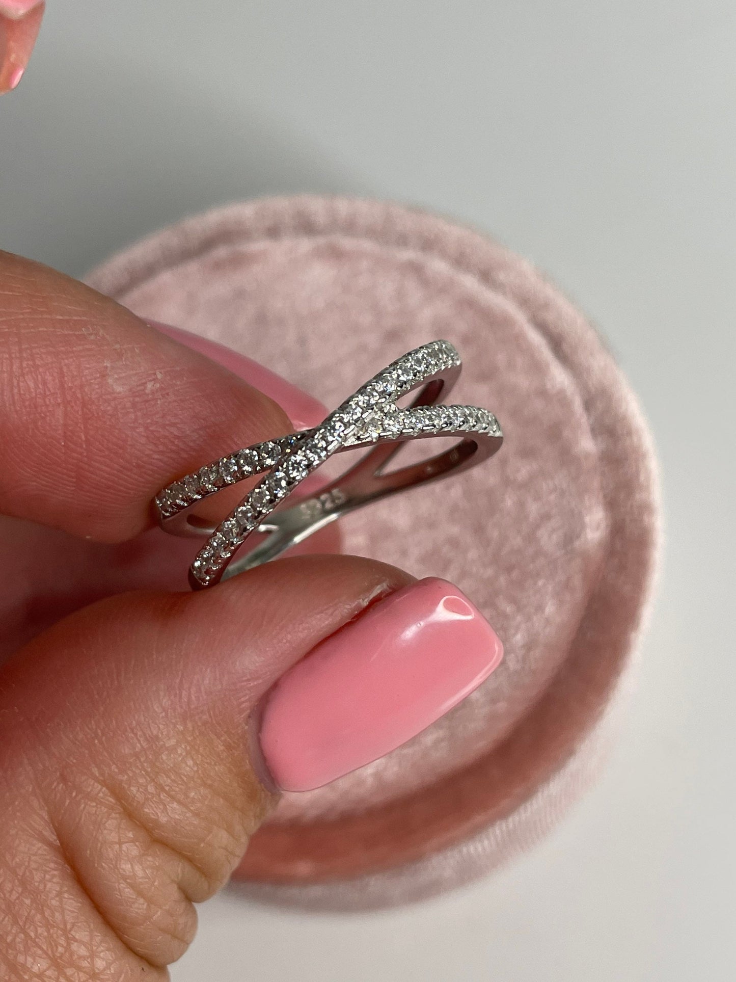Sterling Silver 925 Criss Cross Ring With CZ Diamonds or Moissanite