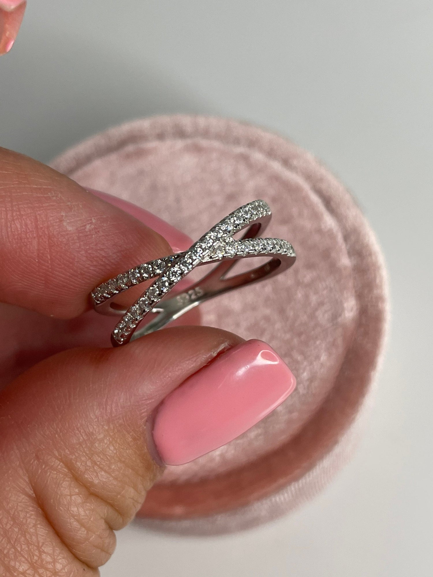 Sterling Silver 925 Criss Cross Ring With CZ Diamonds or Moissanite
