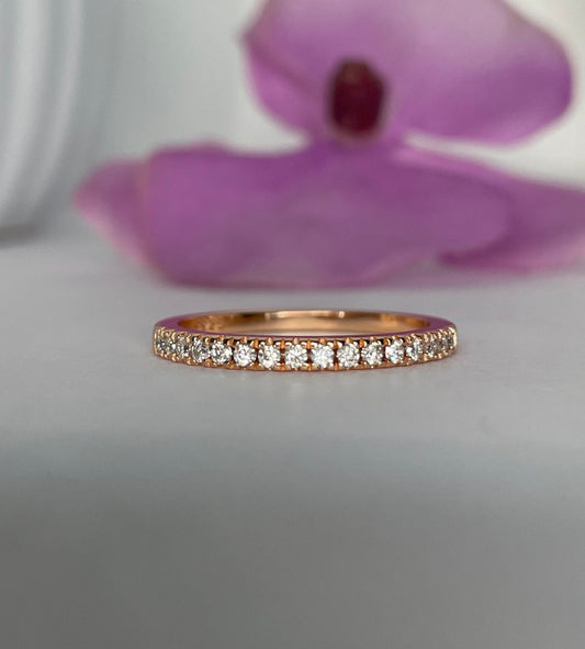 Rose Gold Vermeil Half Eternity Band with D VVS Moissanite, Wedding band, stacking ring, moissanite band