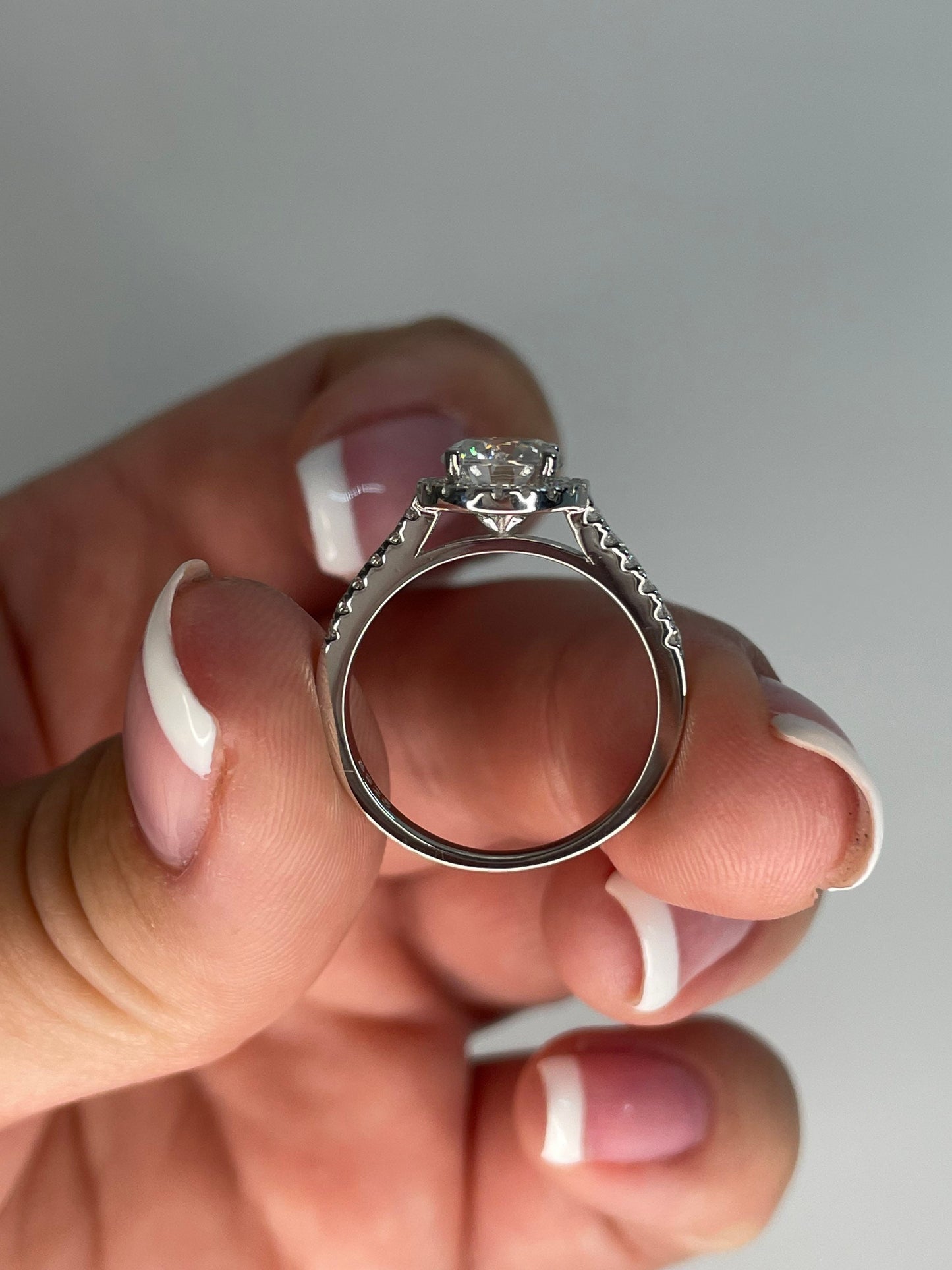 Moissanite Halo Engagement Ring: 2.25 CTTW Sterling Silver Promise Ring