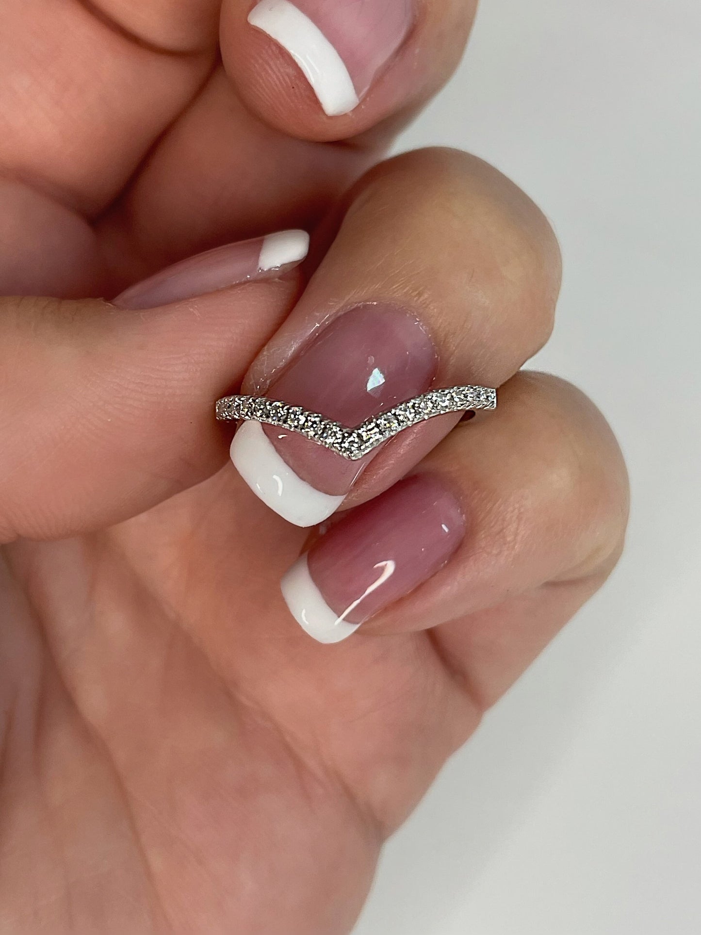Moissanite. 0.26 CTTW Sterling Silver 925 Chevron Ring with Moissanite, V Ring, Stacking Ring,rose gold, yellow gold