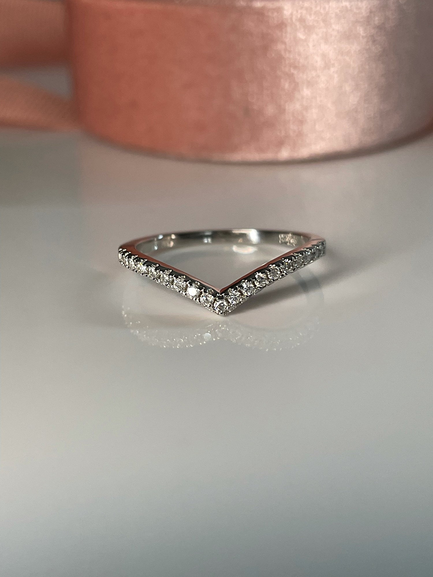 The Lexie. 1.8mm Sterling Silver 925 Chevron Ring with CZ diamonds or Moissanite, V ring, wedding band