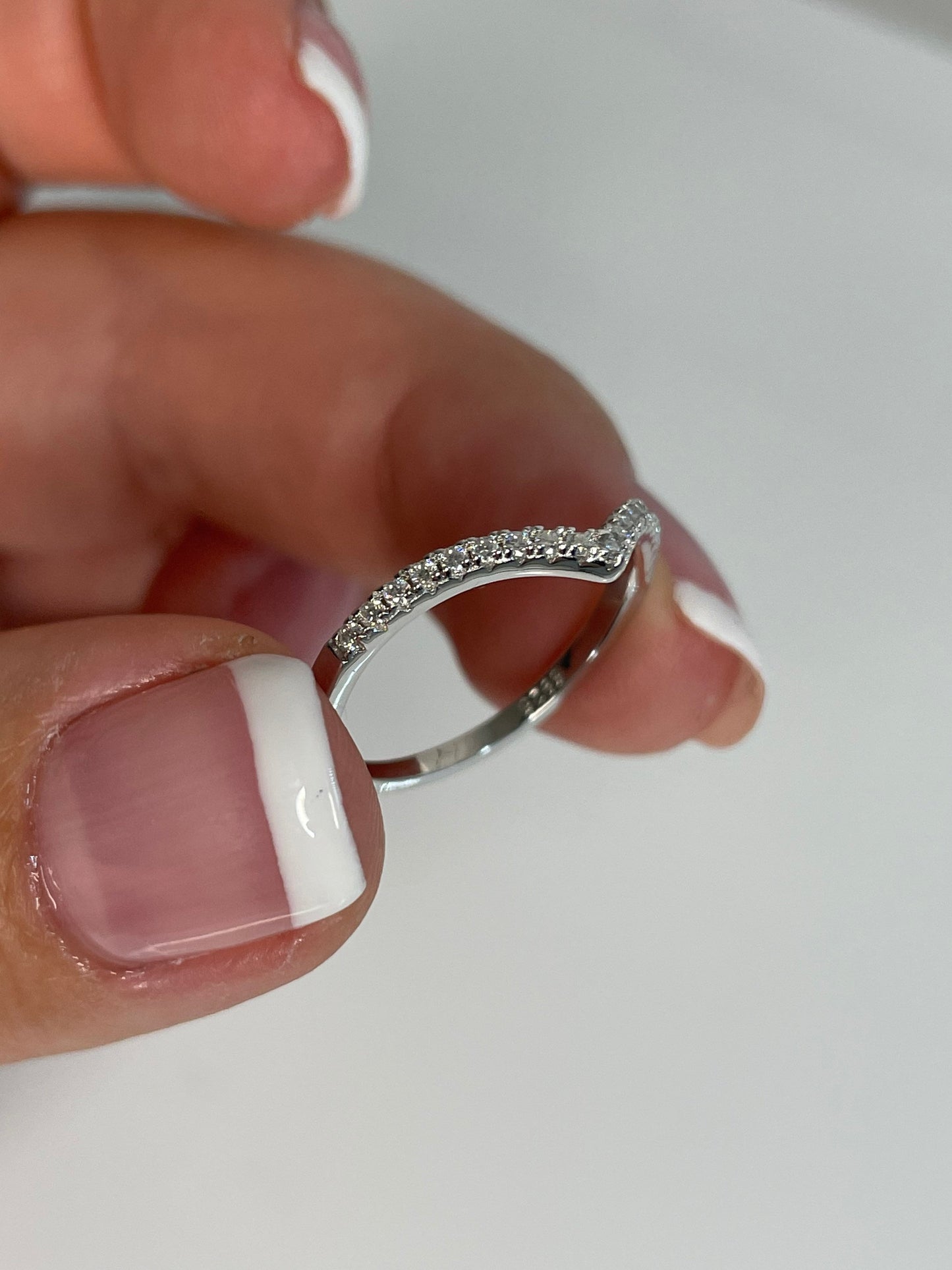 The Lexie. 1.8mm Sterling Silver 925 Chevron Ring with CZ diamonds or Moissanite, V ring, wedding band