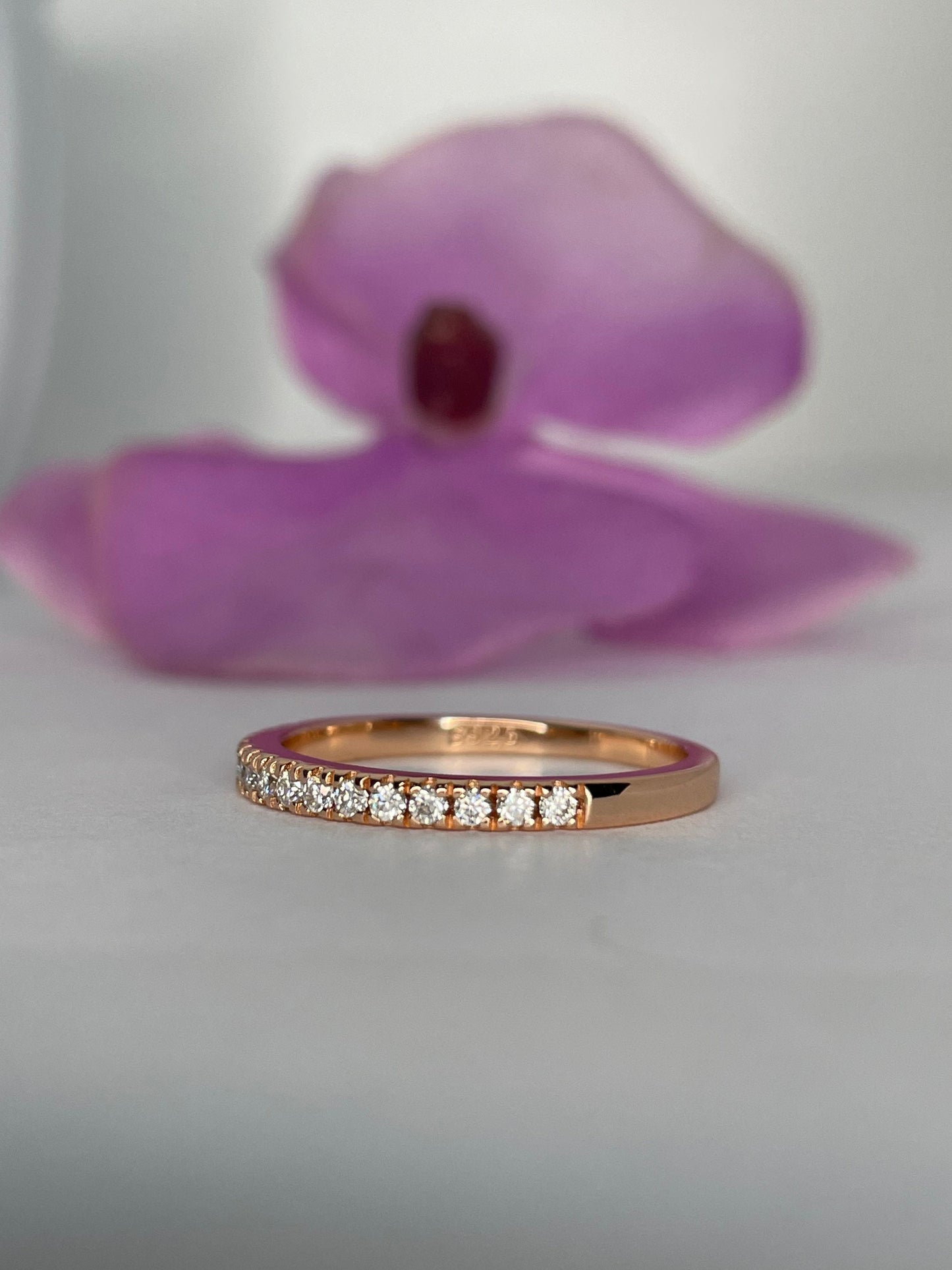 Rose Gold Vermeil 2mm Half Eternity Band with the Finest 5A CZ Diamonds, wedding band, stacking band.