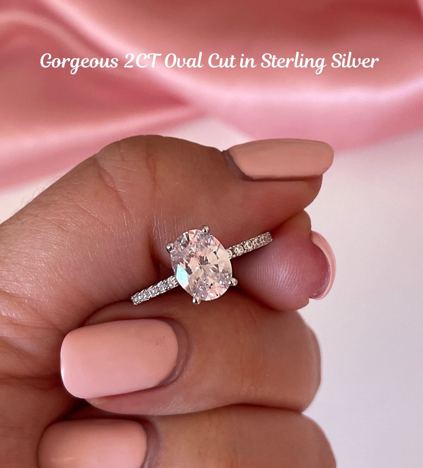 The Olivia. 2CT Oval Cut Engagement Ring in Sterling Silver 925 with moissanite or CZ diamonds