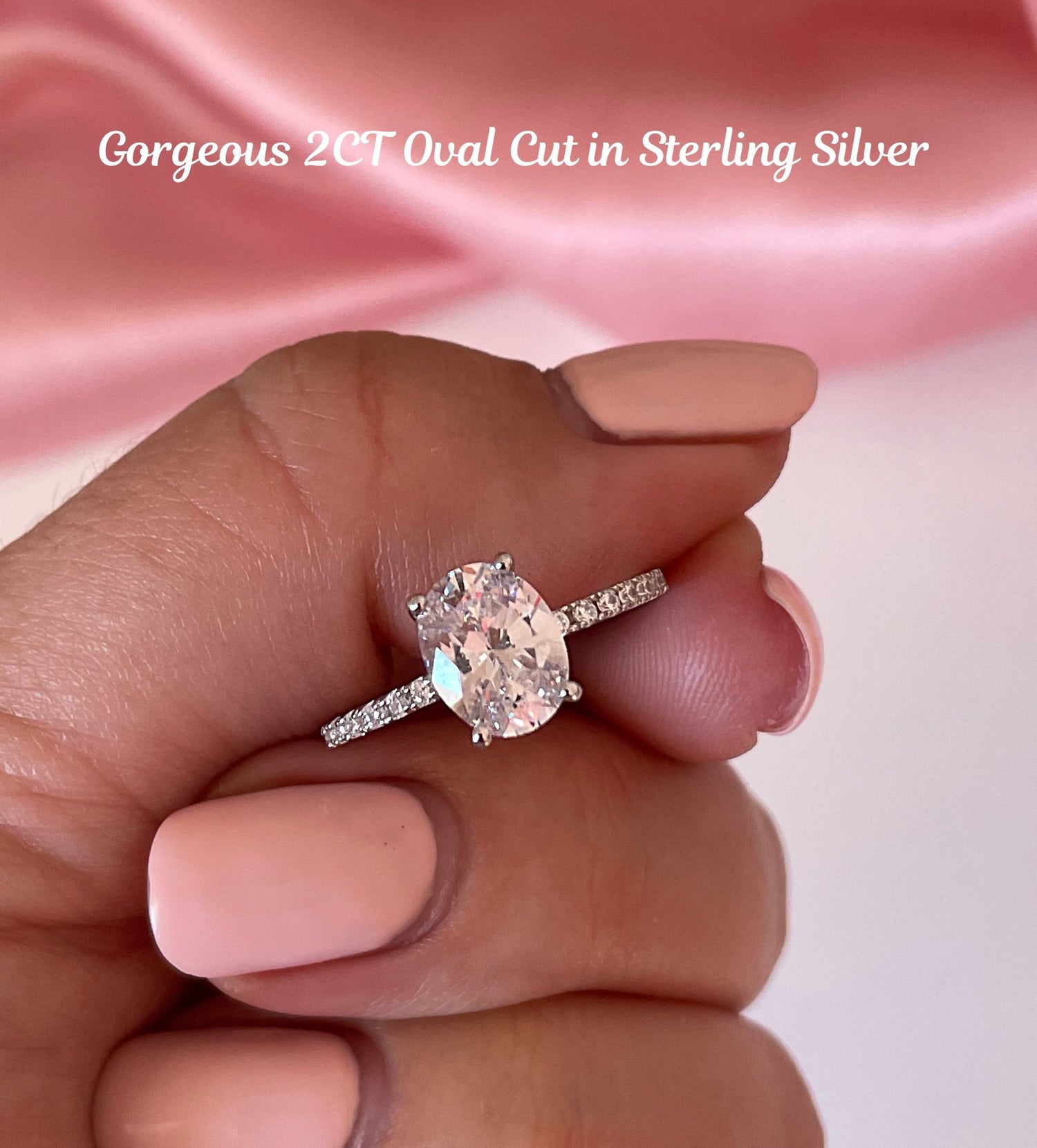 The Olivia. 2CT Oval Cut Engagement Ring in Sterling Silver 925 with moissanite or CZ diamonds