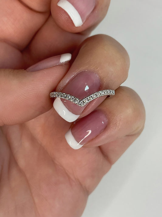 The Lexie. 1.8mm Sterling Silver 925 Chevron Ring with CZ diamonds or Moissanite, V ring, wedding band