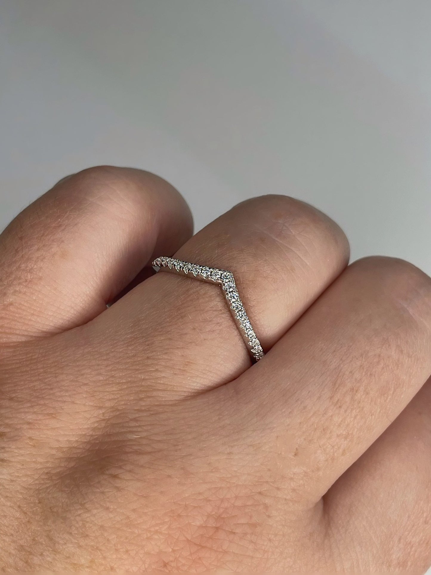 The Lexie. 1.8mm Sterling Silver 925 Chevron Ring with CZ diamonds or Moissanite, V ring, wedding band