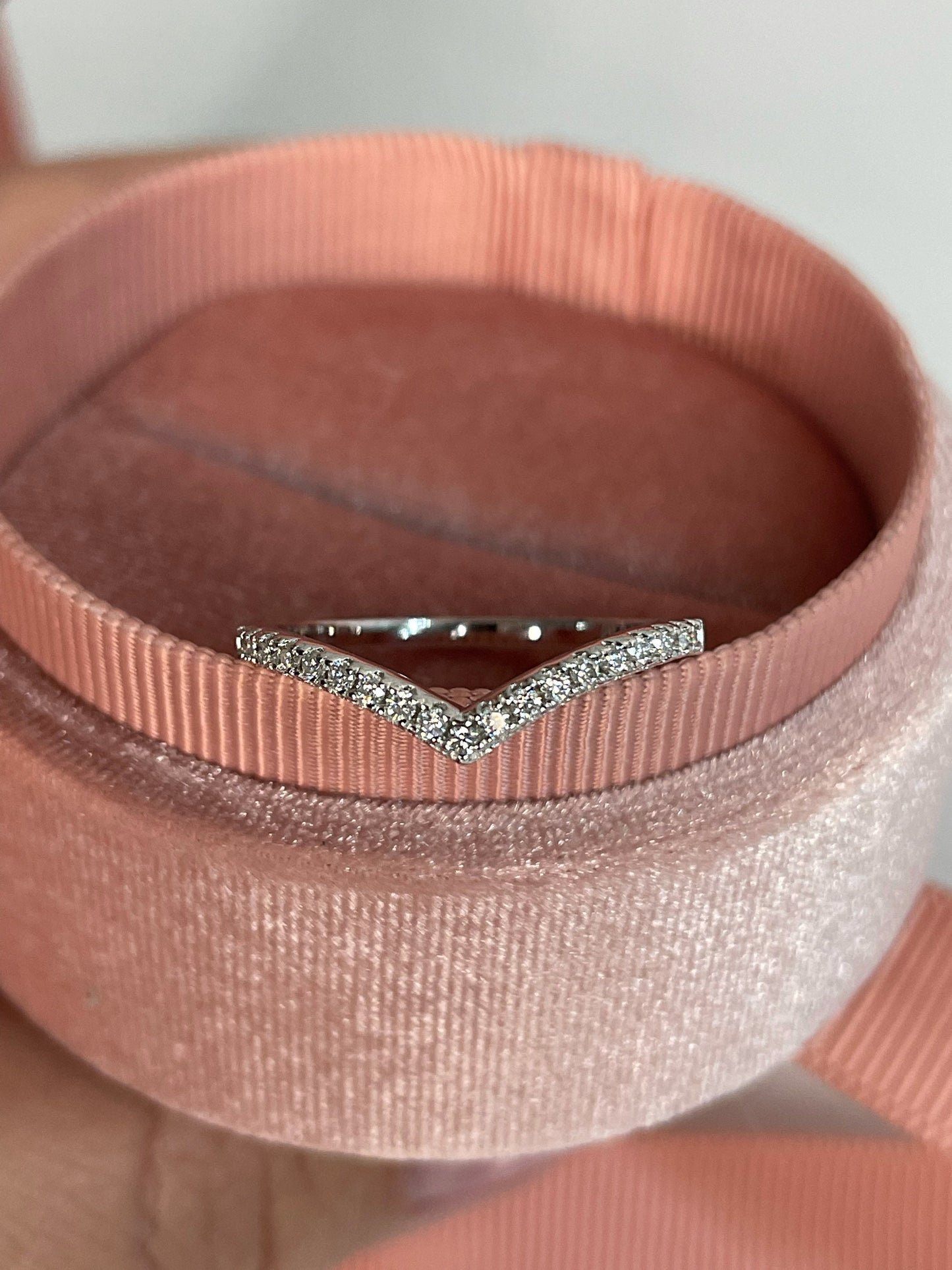 The Lexie. 1.8mm Sterling Silver 925 Chevron Ring with CZ diamonds or Moissanite, V ring, wedding band