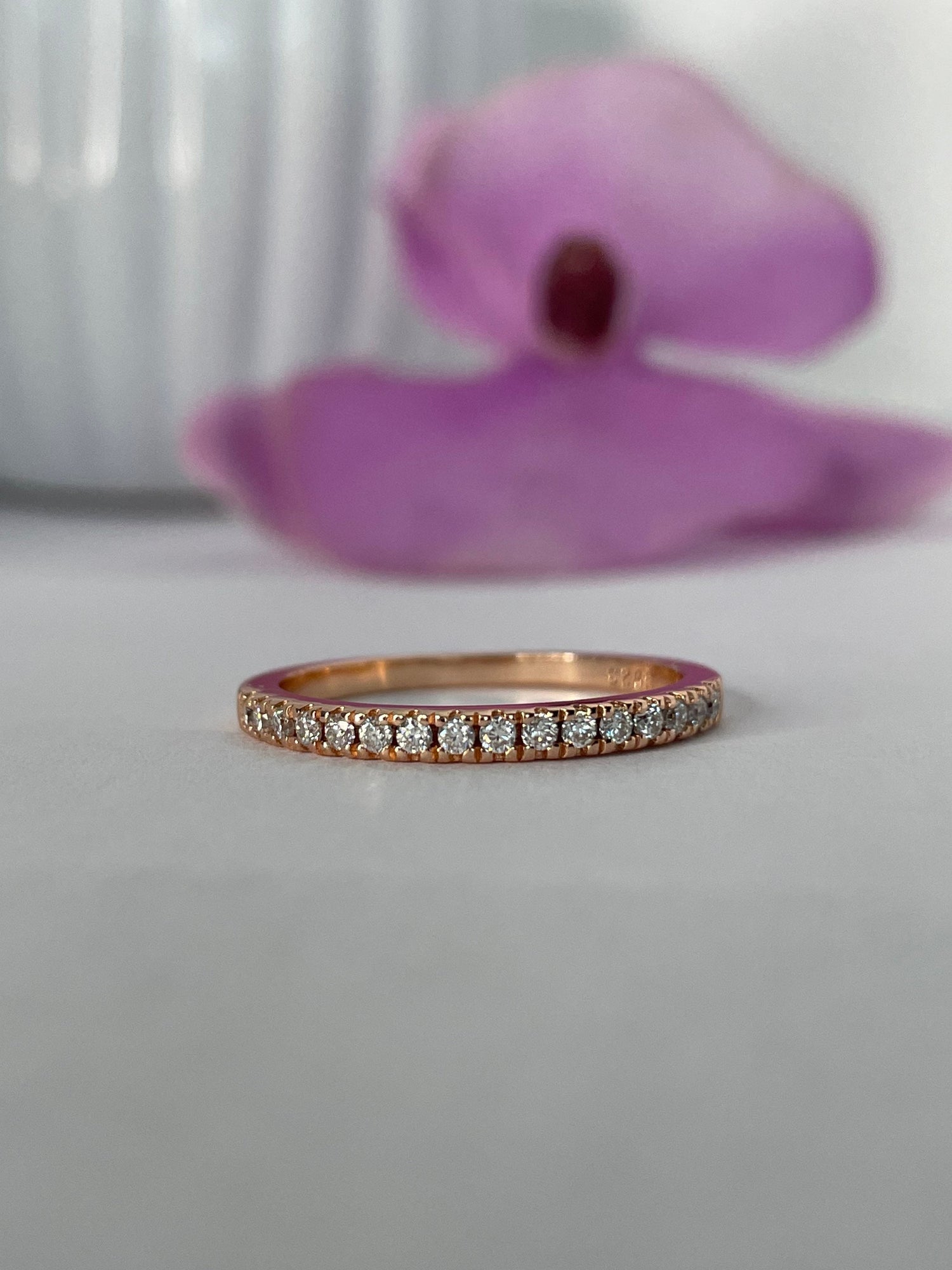 Rose Gold Vermeil 2mm Half Eternity Band with the Finest 5A CZ Diamonds, wedding band, stacking band.