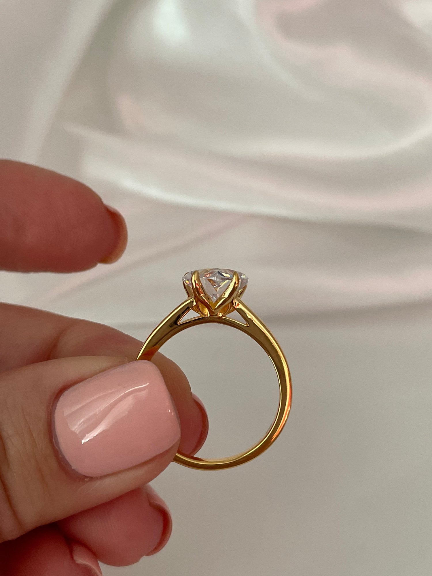 3CT Pear Shaped Engagement Ring in 18K Yellow Gold Vermeil