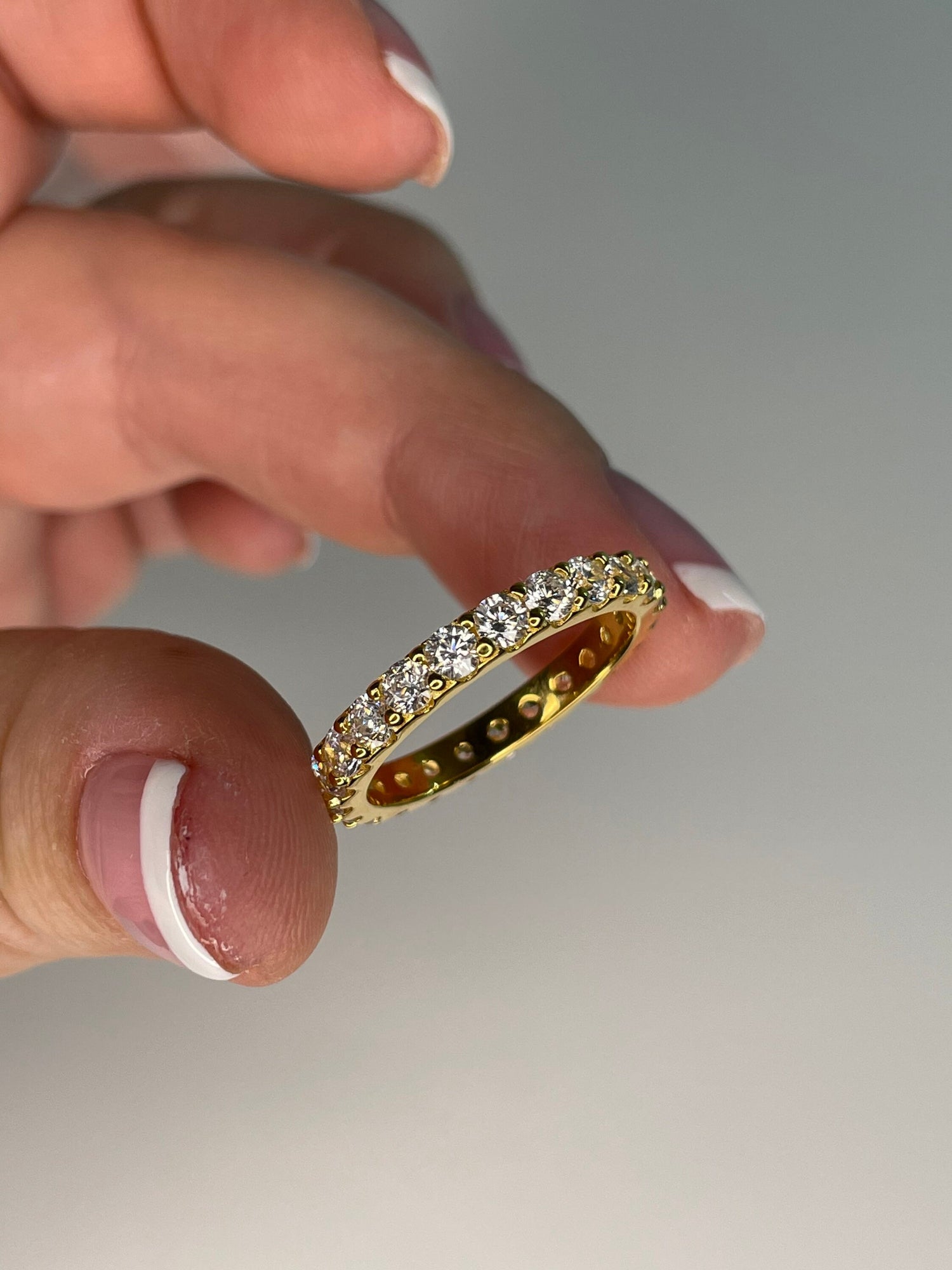 The Scarlett. Yellow Gold Vermeil Full Eternity Band with the finest 3mm simulated diamonds