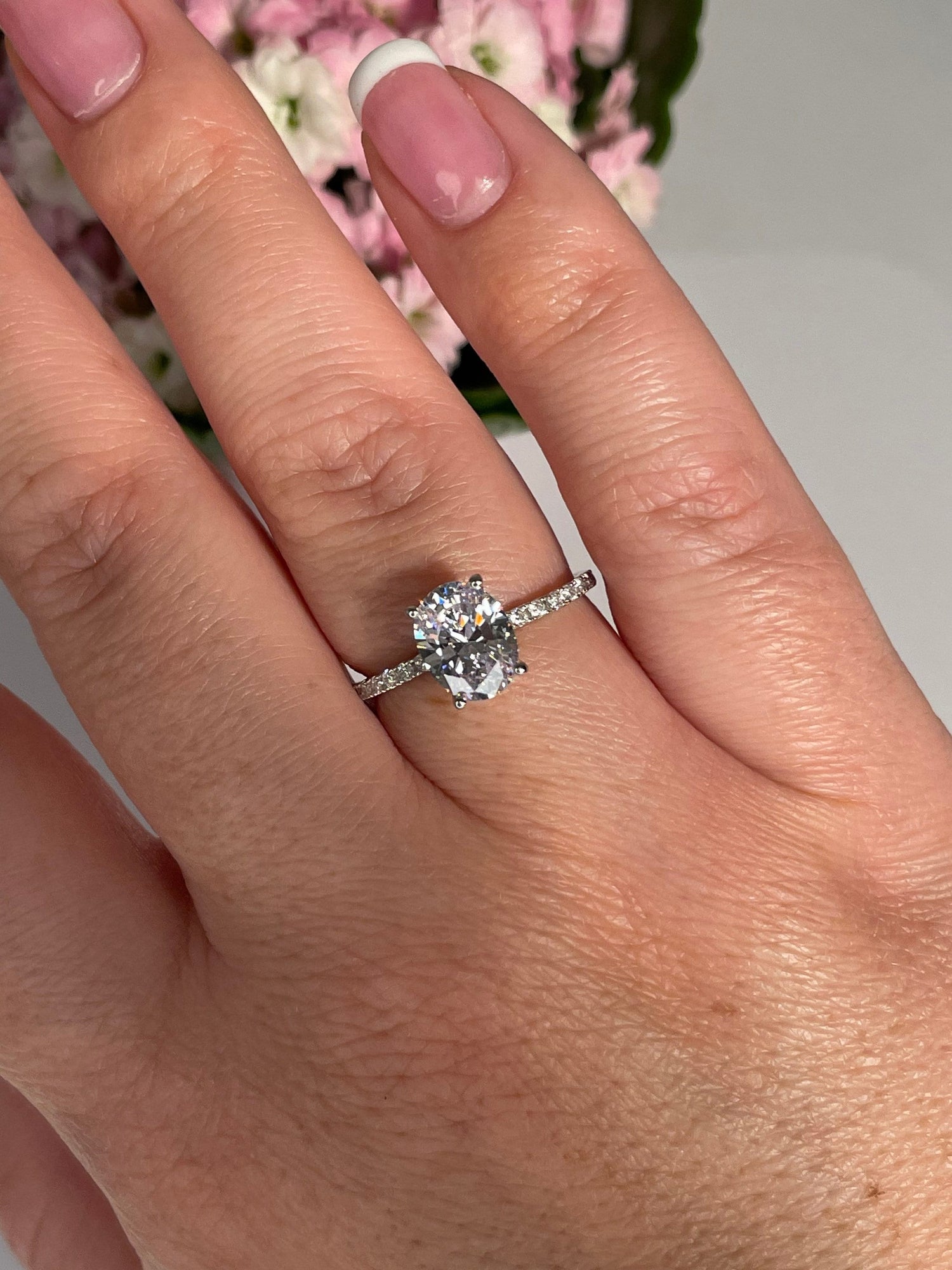 The Olivia. 2CT Oval Cut Engagement Ring in Sterling Silver 925 with moissanite or CZ diamonds