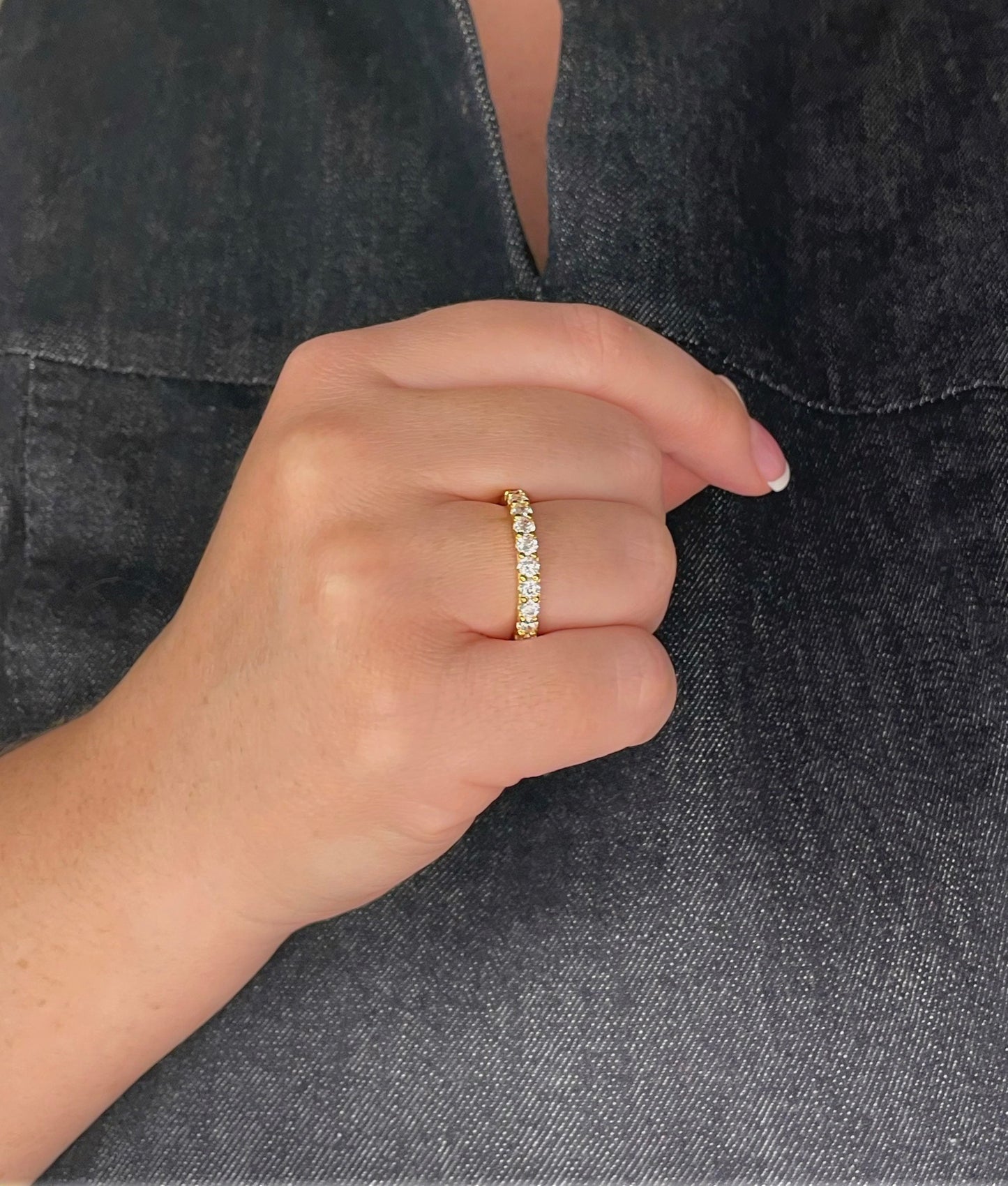 The Scarlett. Yellow Gold Vermeil Full Eternity Band with the finest 3mm simulated diamonds