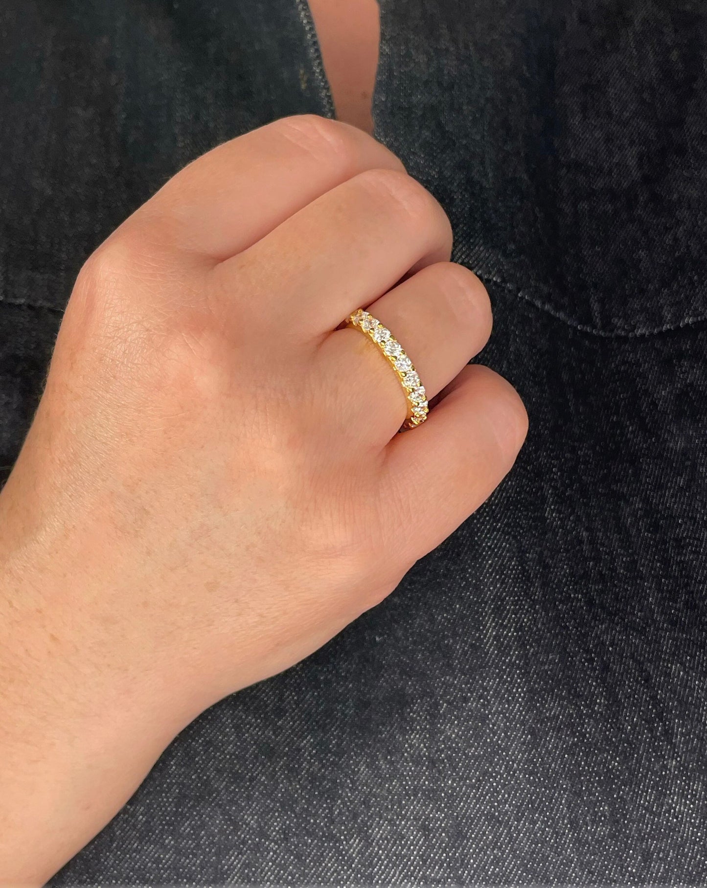 The Scarlett. Yellow Gold Vermeil Full Eternity Band with the finest 3mm simulated diamonds