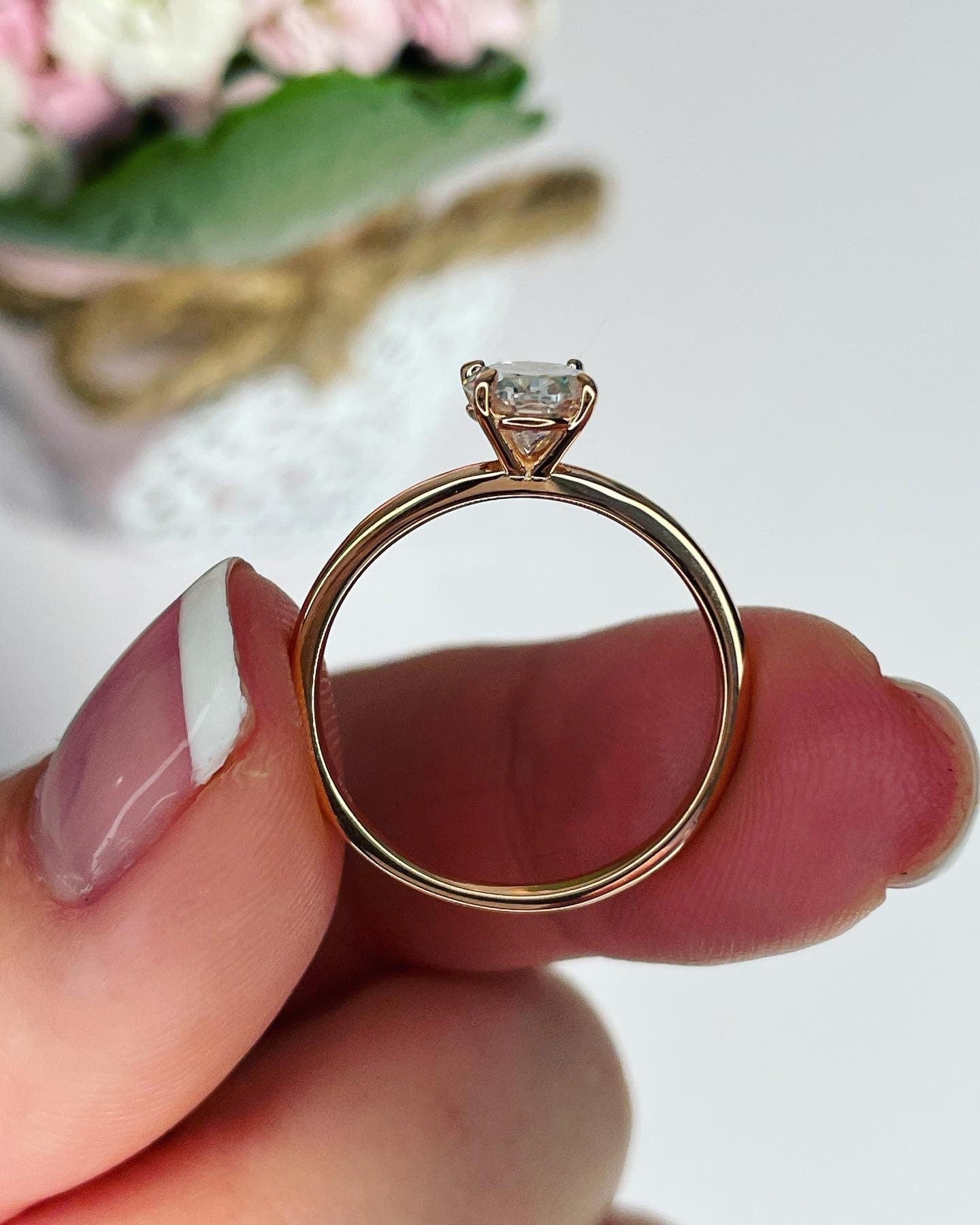 1.5CT oval moissanite engagement ring. , Rose Gold over Sterling Silver 925 Engagement Ring with 1.5CT oval cut CZ diamond or moissanite