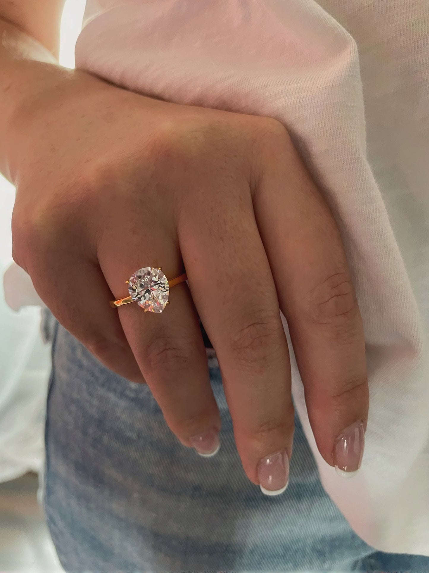 3CT Pear Shaped Engagement Ring in 18K Yellow Gold Vermeil