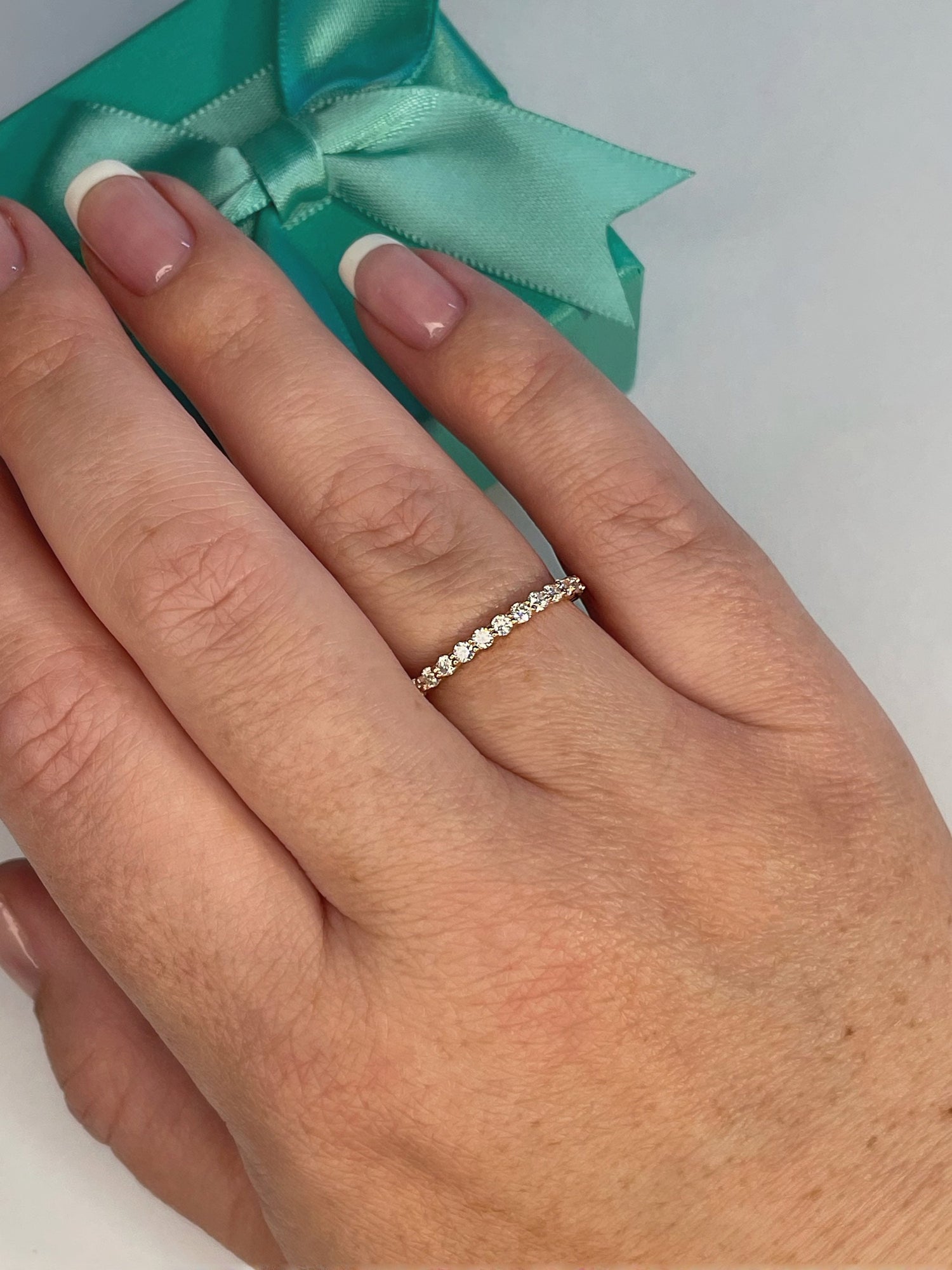 The Scarlett. Rose gold over Sterling Silver 925 2mm full eternity band with Finest Simulated Diamonds