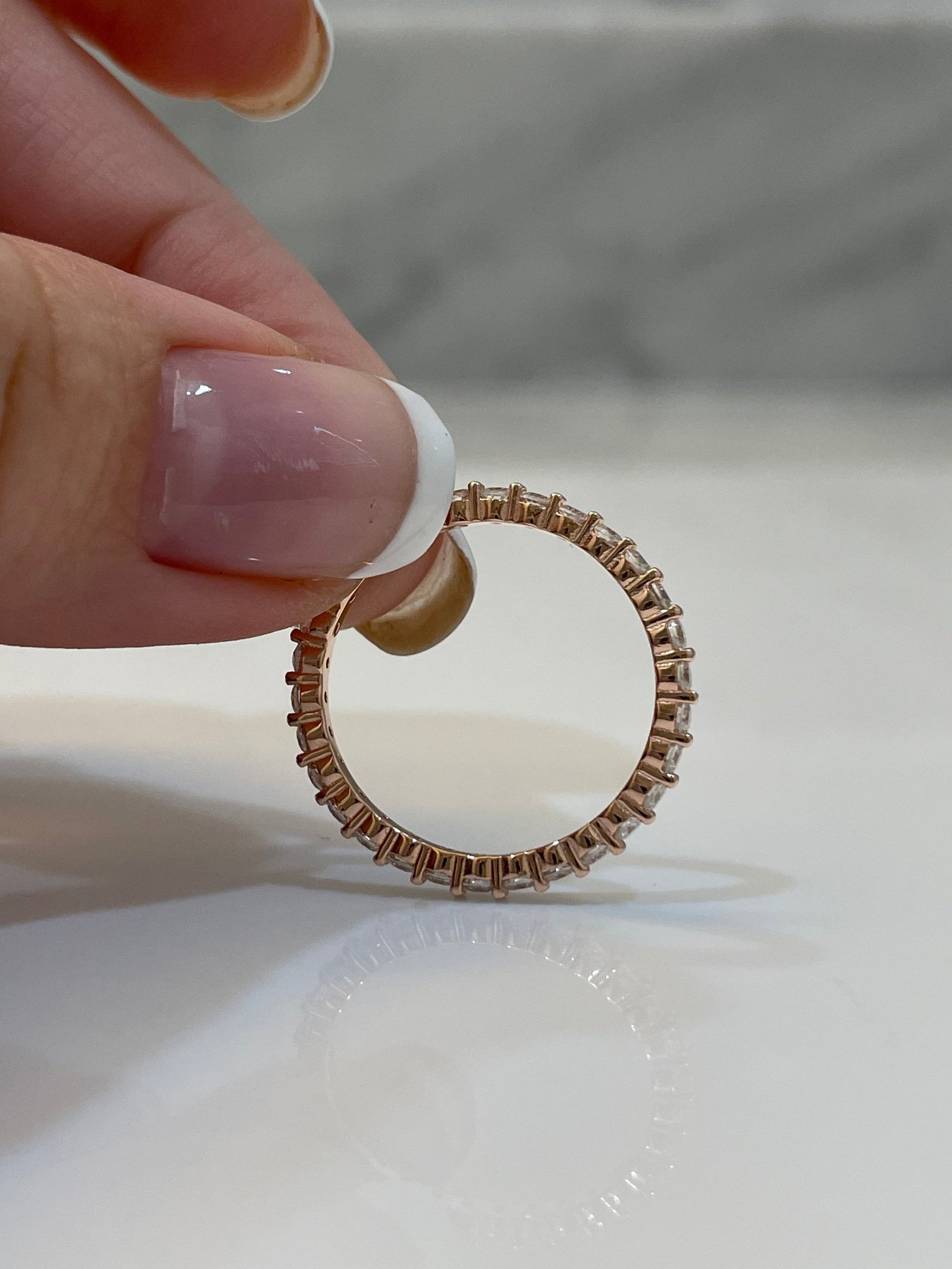 The Scarlett. Rose gold over Sterling Silver 925 2mm full eternity band with Finest Simulated Diamonds