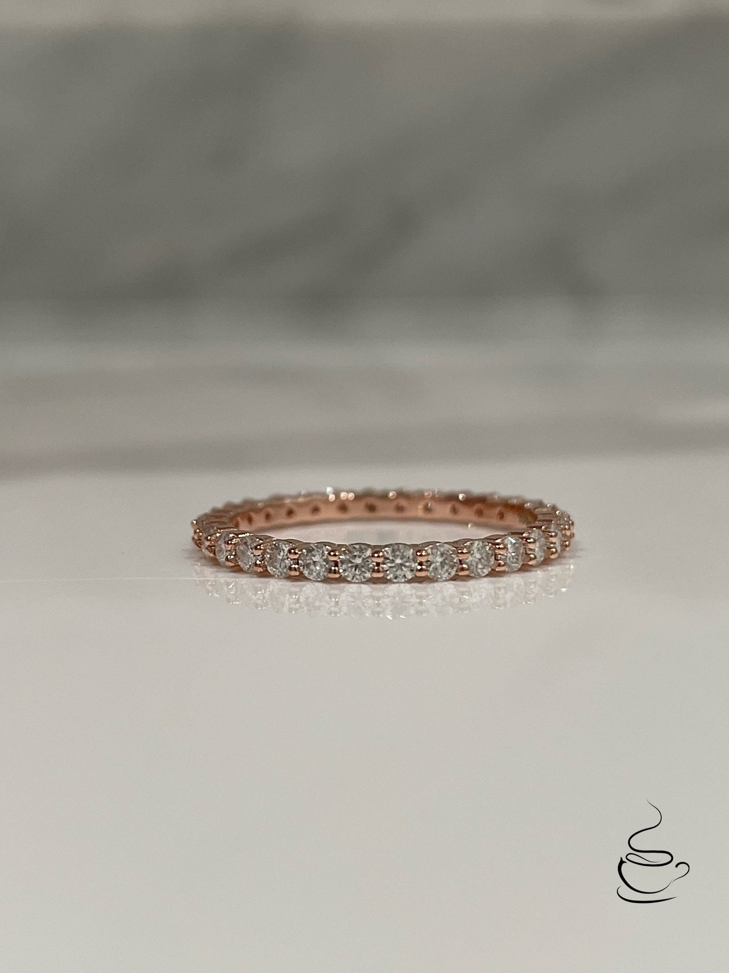 The Scarlett. Rose gold over Sterling Silver 925 2mm full eternity band with Finest Simulated Diamonds