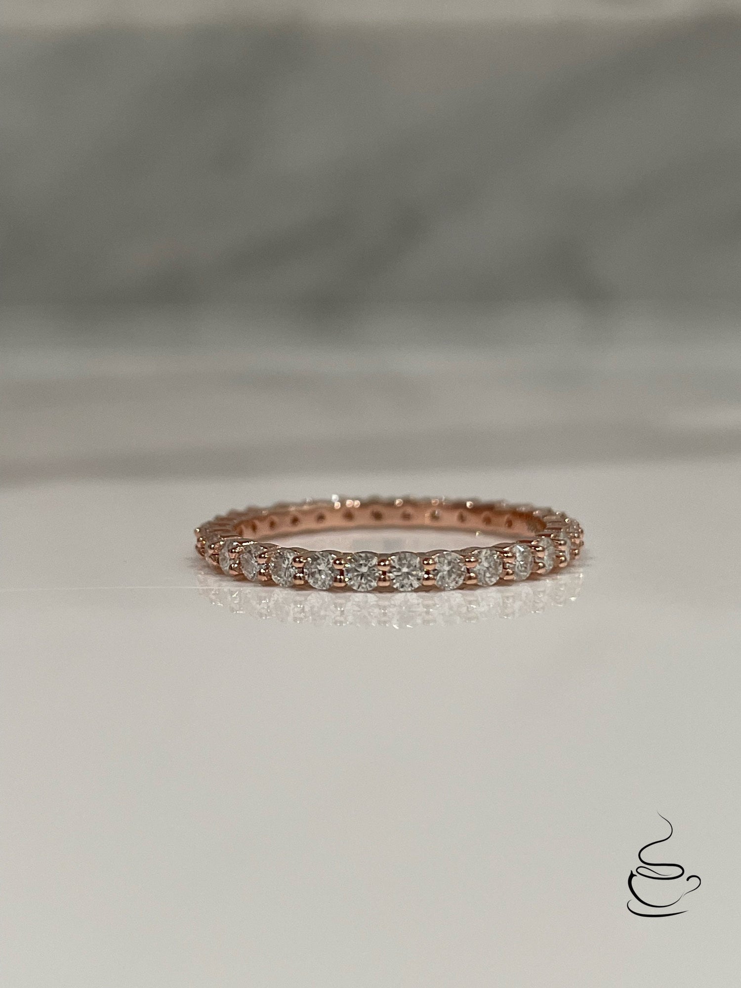 The Scarlett. Rose gold over Sterling Silver 925 2mm full eternity band with Finest Simulated Diamonds