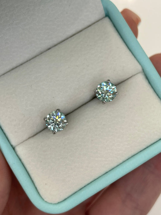 Green Aqua Blue, Teal Moissanite 1.6 CTTW (0.8CT+0.8CT) Stud Earrings in Sterling Silver 925