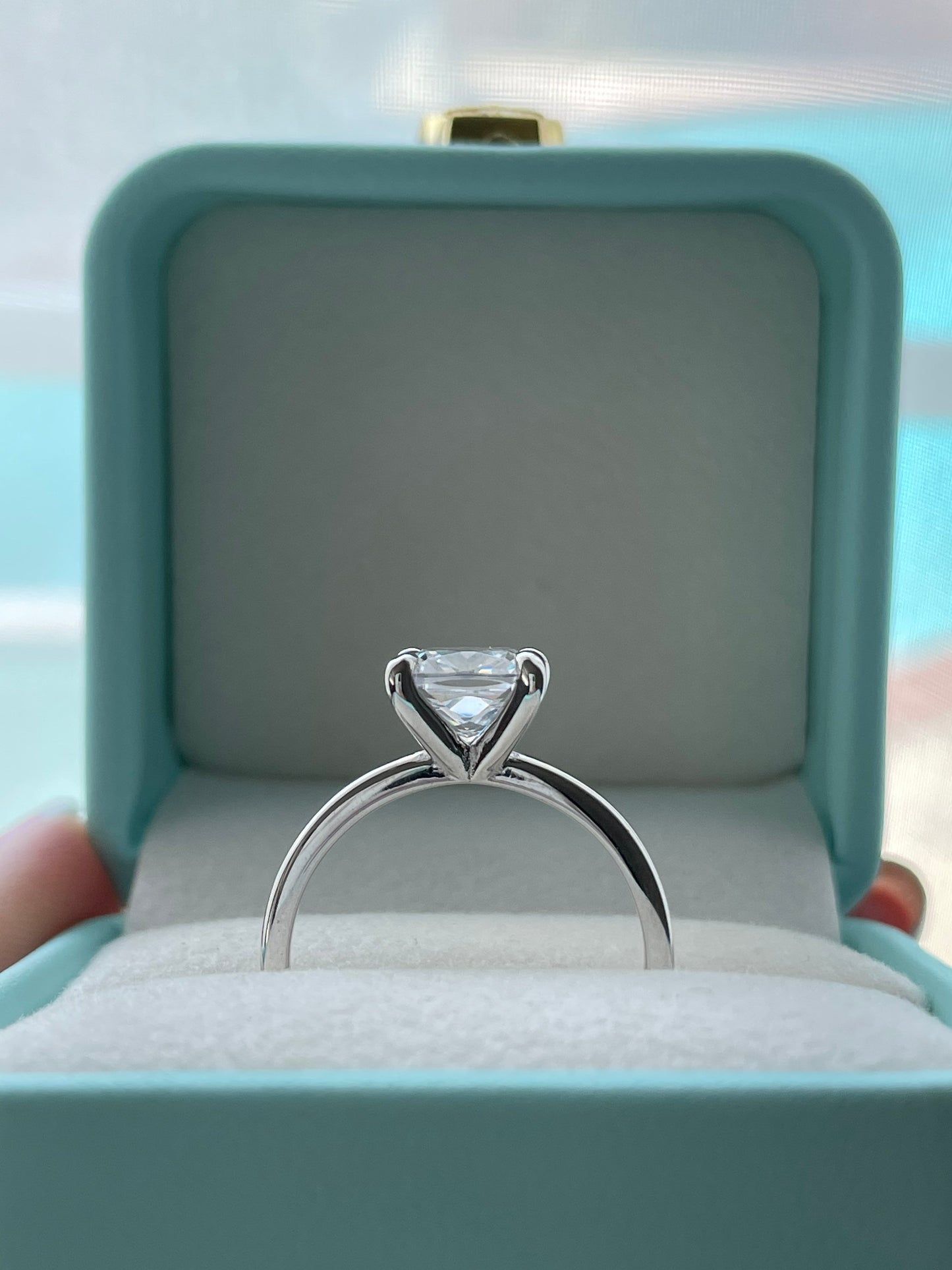 The Layla. 10K, 14K, 18K Gold, 2.5CT Cushion Cut Engagement Ring with D VVS clear Moissanite